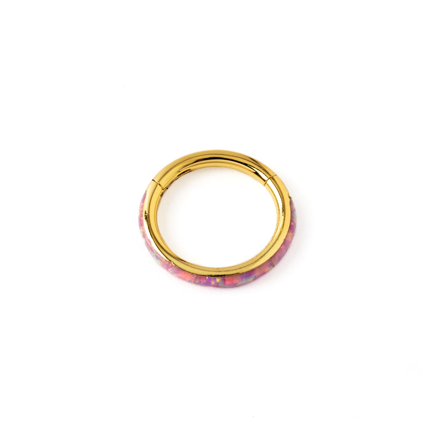 Golden surgical steel Clicker Ring with Pink Opal frontal view
