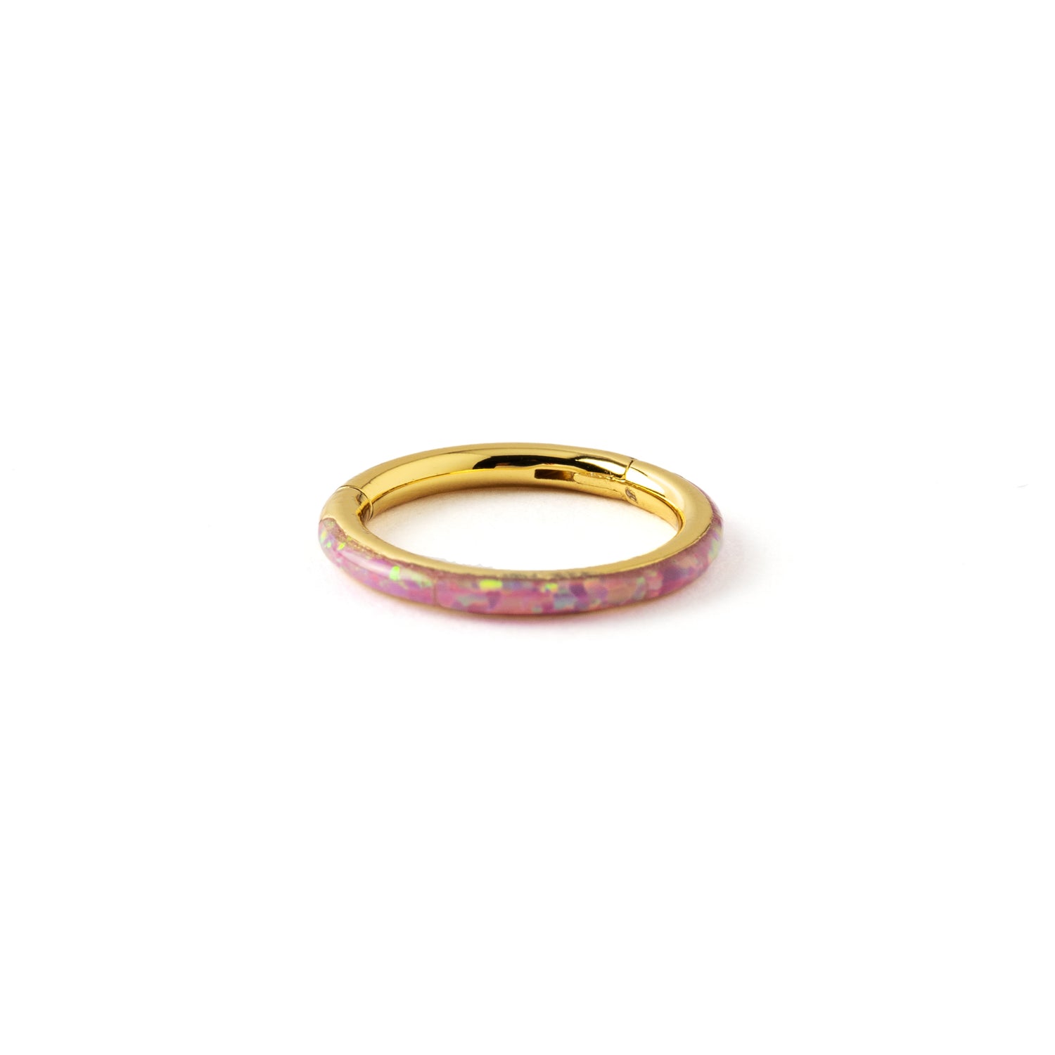Golden surgical steel Clicker Ring with Pink Opal frontal view