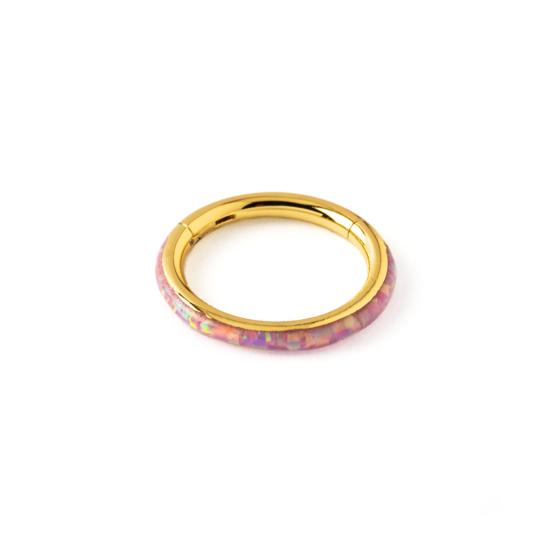 Golden surgical steel Clicker Ring with Pink Opal frontal view