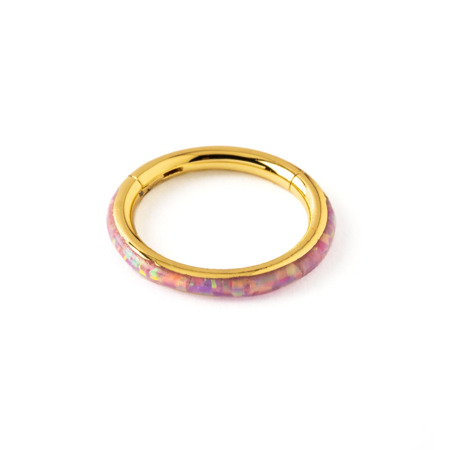 Golden surgical steel Clicker Ring with Pink Opal frontal view