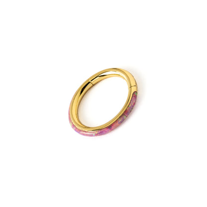Golden surgical steel Clicker Ring with Pink Opal right side view