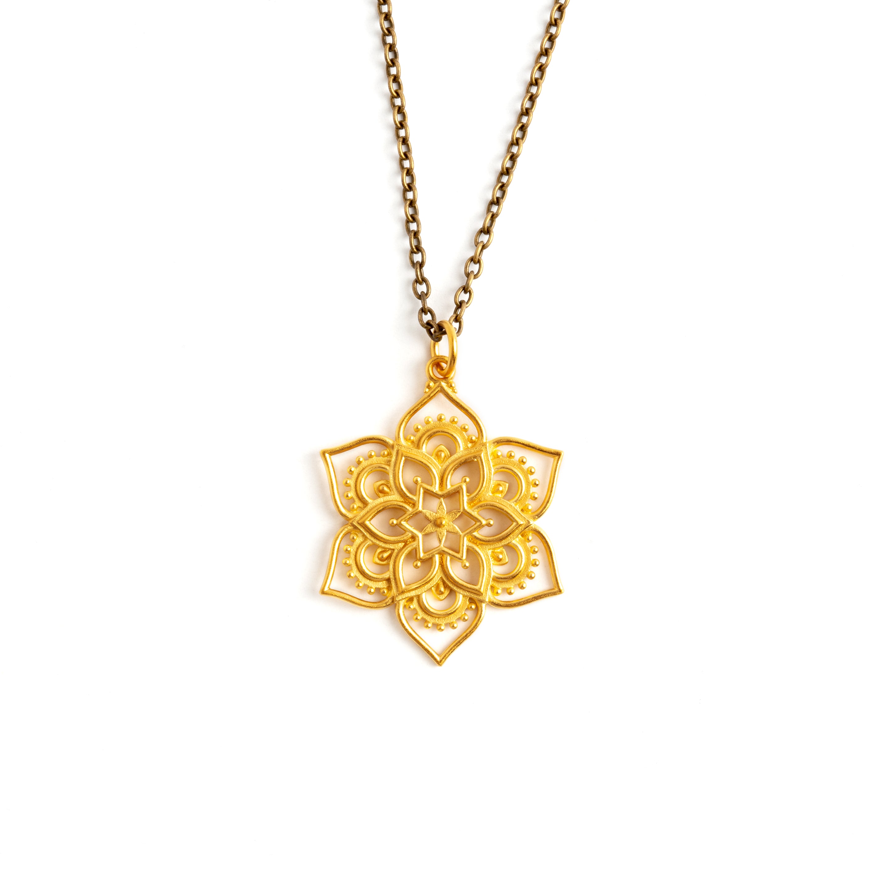 Gold Open Lotus Mandala Necklace