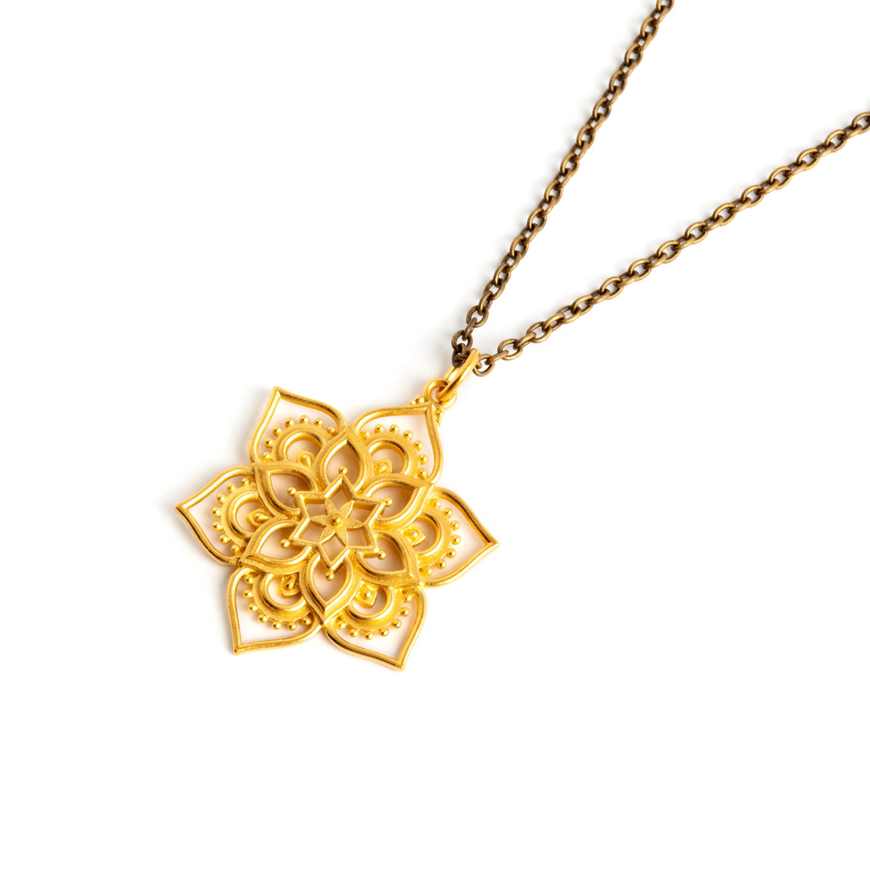 Gold Open Lotus Mandala Necklace