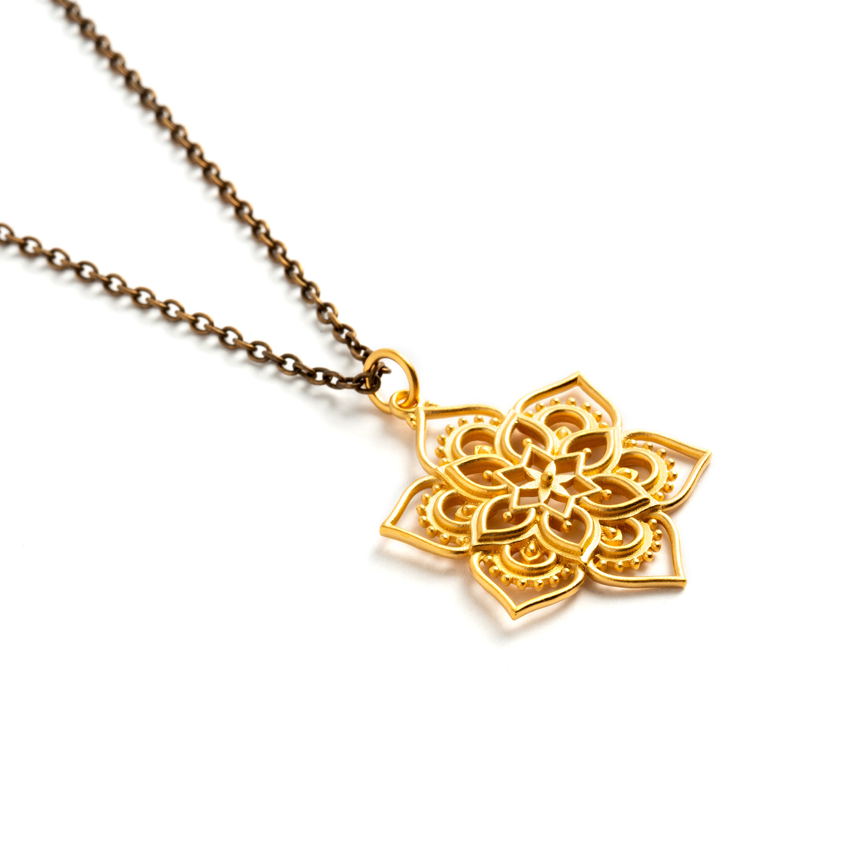 Gold Open Lotus Mandala Necklace