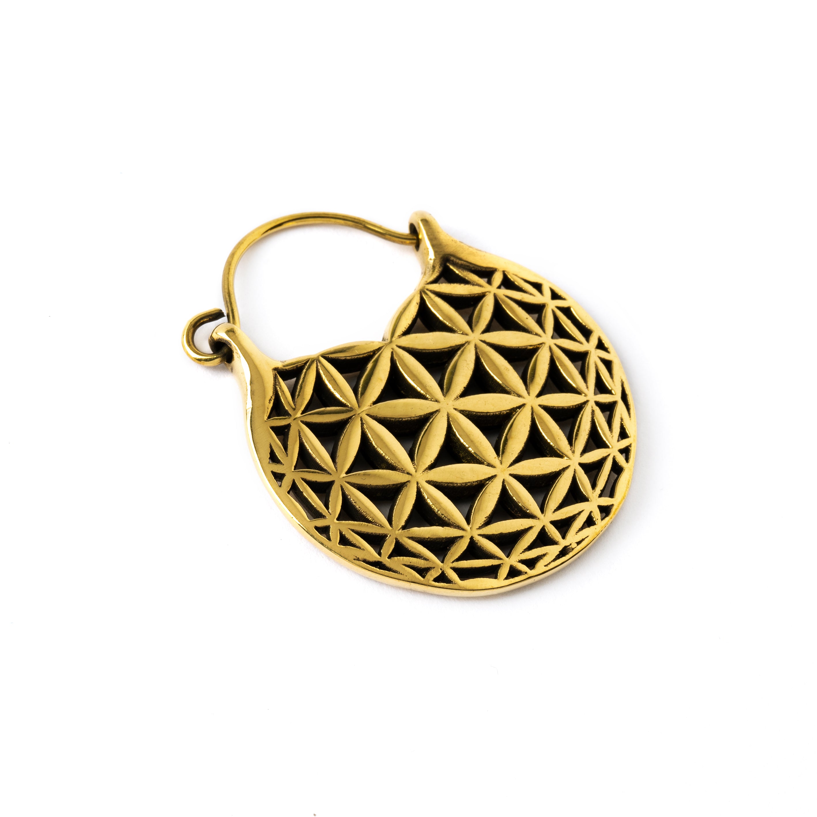 single Golden Flower of Life hoop earring right side view