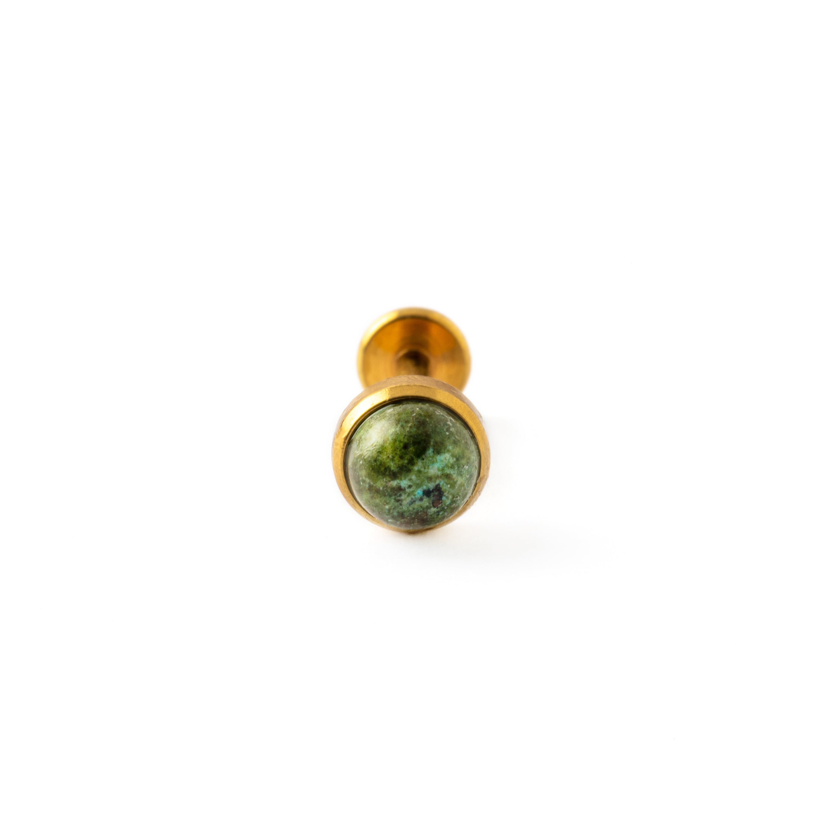 golden labret with African Jade frontal view