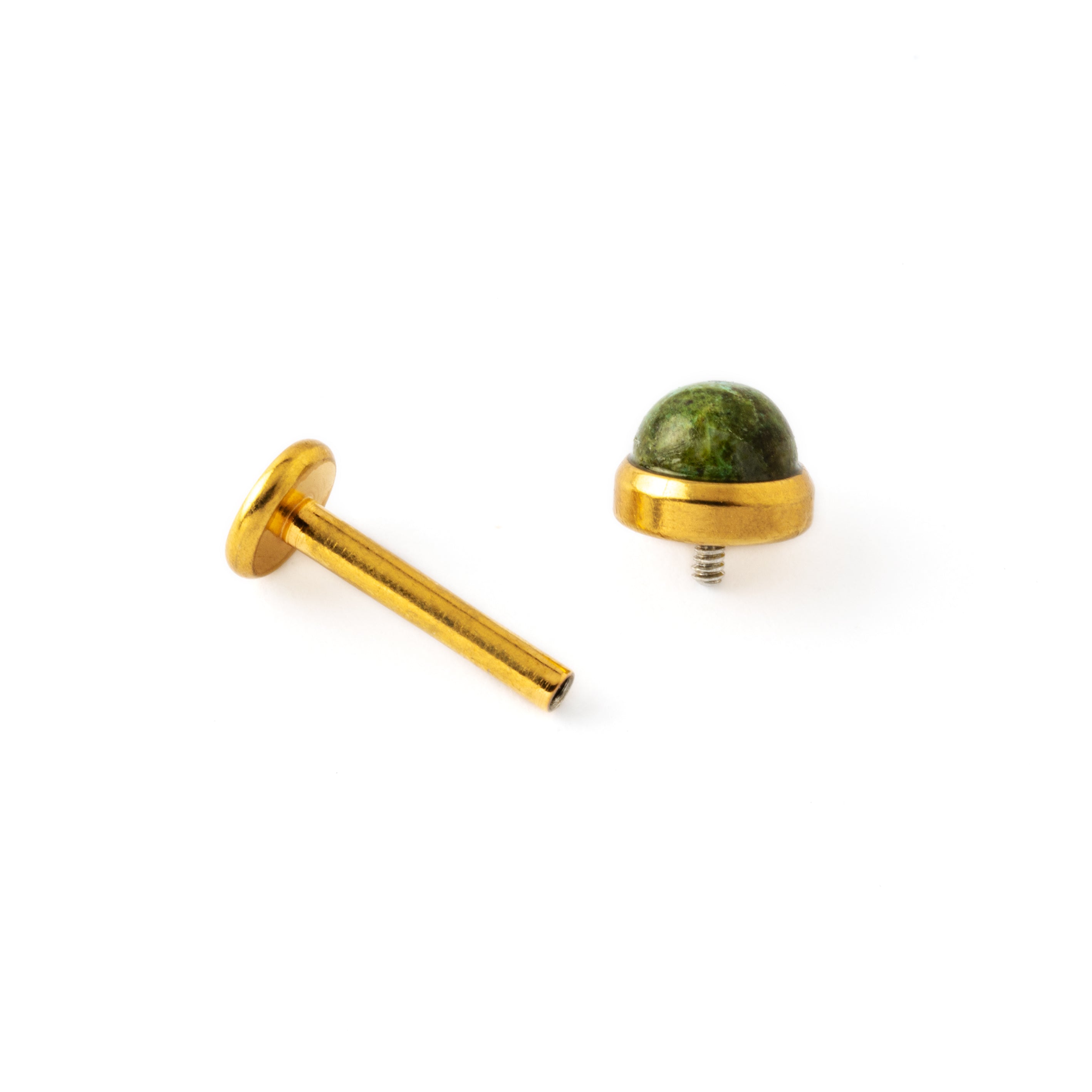 golden labret with African Jade left open mode view