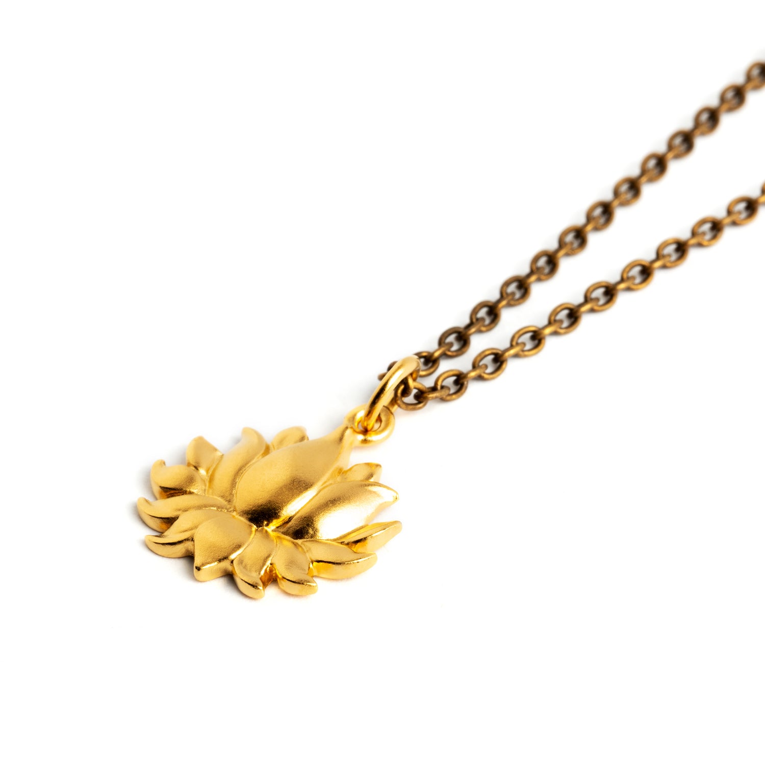 Petite Gold Lotus Charm necklace right side view