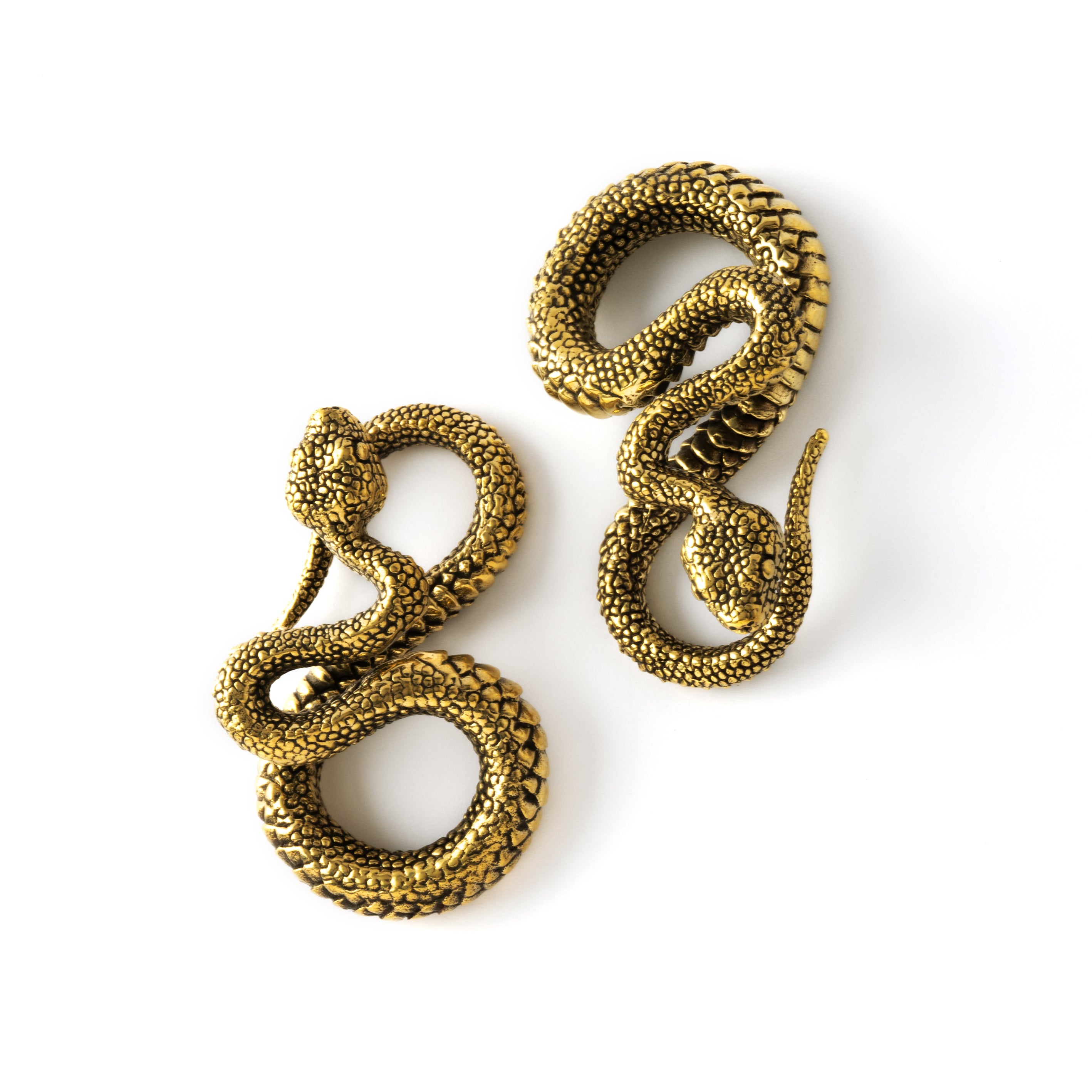 pair of antique gold colour snake ear weights hangers in infinity shape
