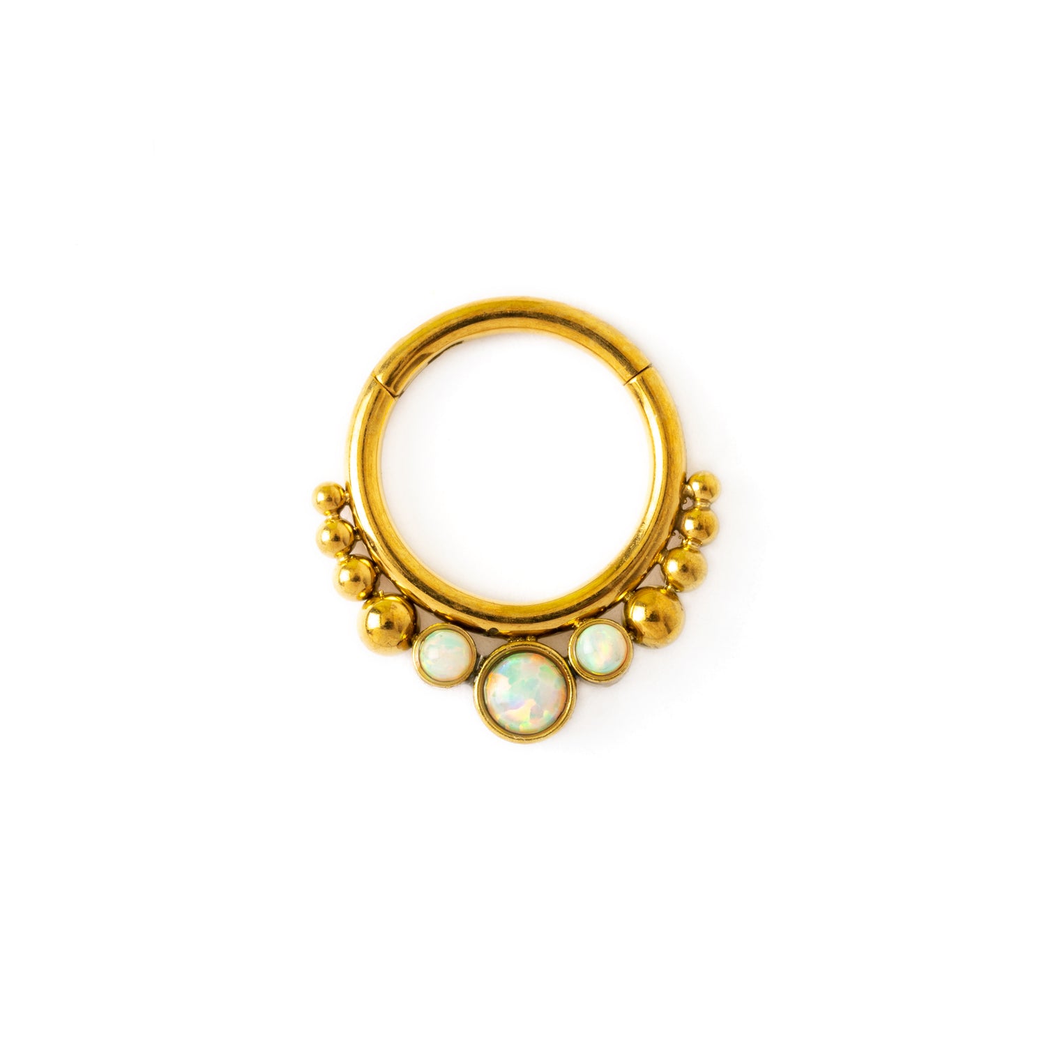 Golden Siti white Opal septum clicker frontal view