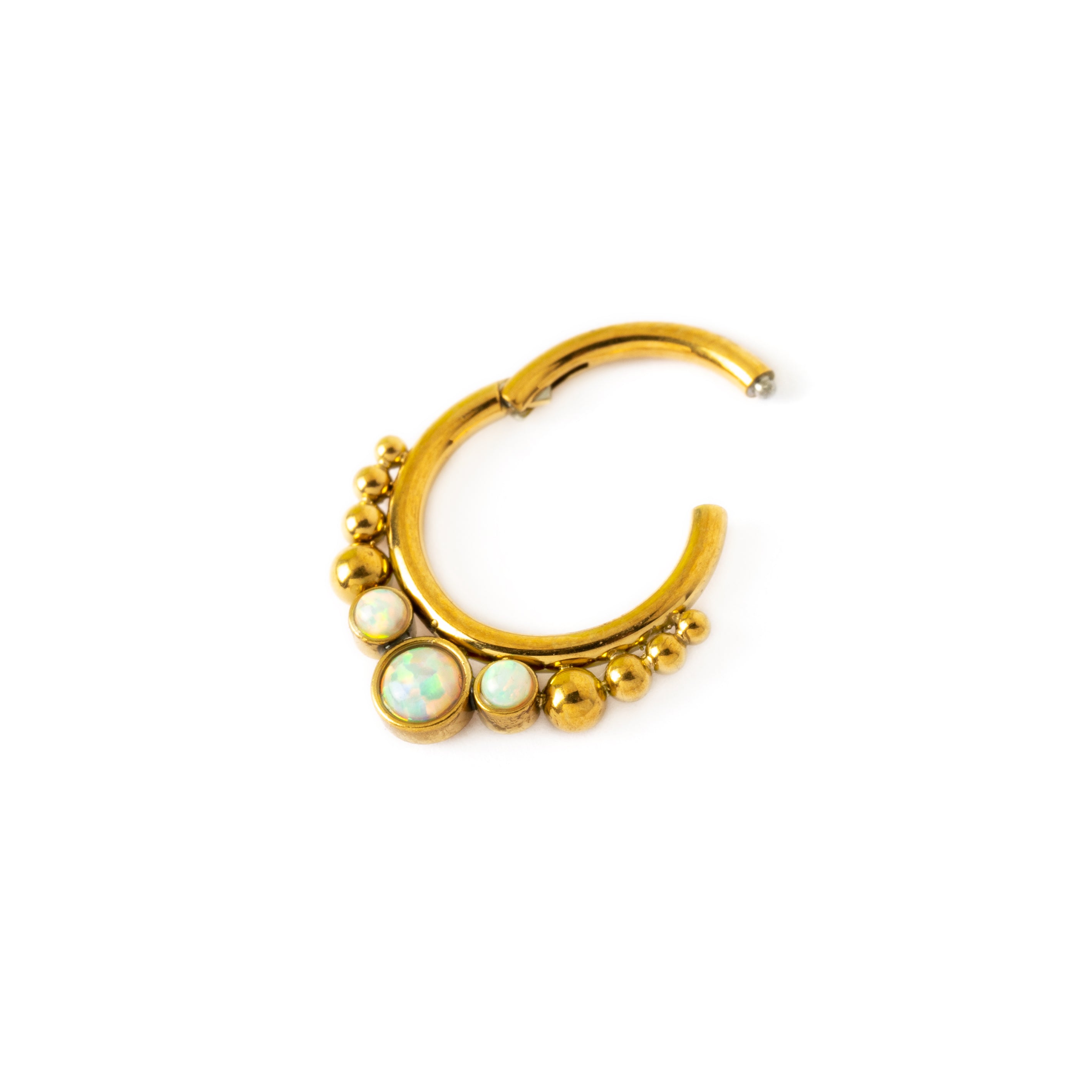 Golden Siti white Opal septum clicker left hinged segment view