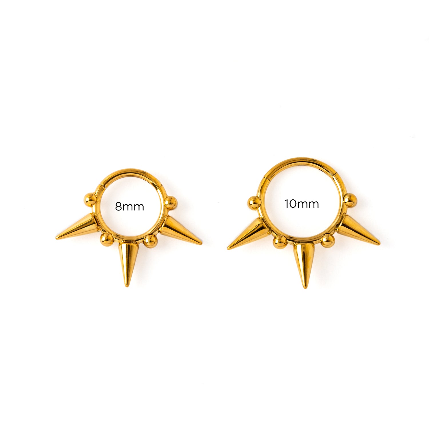 8mm, 10mm Golden surgical steel Spikes Septum Clicker ring frontal view