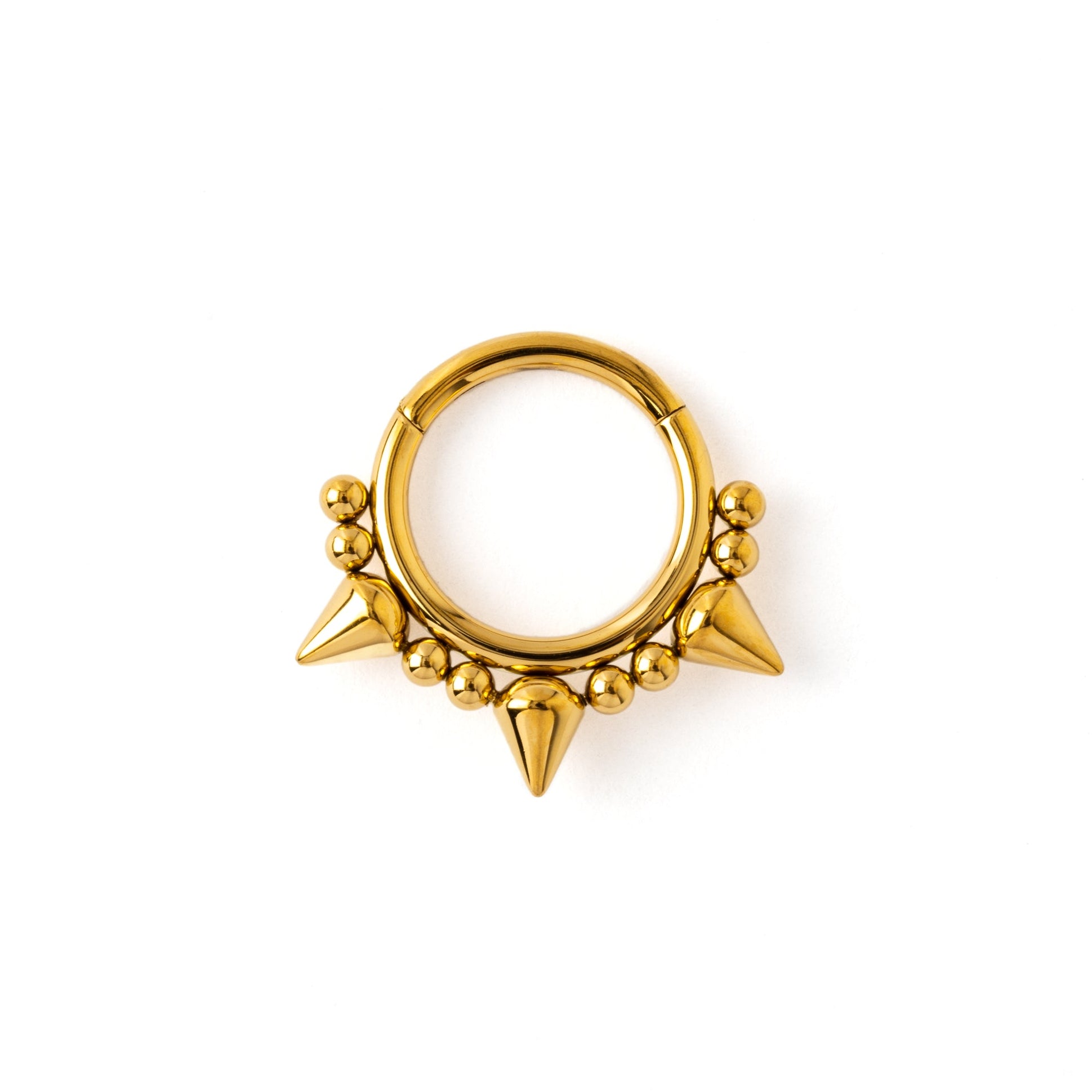 Golden surgical steel Spiky Septum Clicker ring frontal view