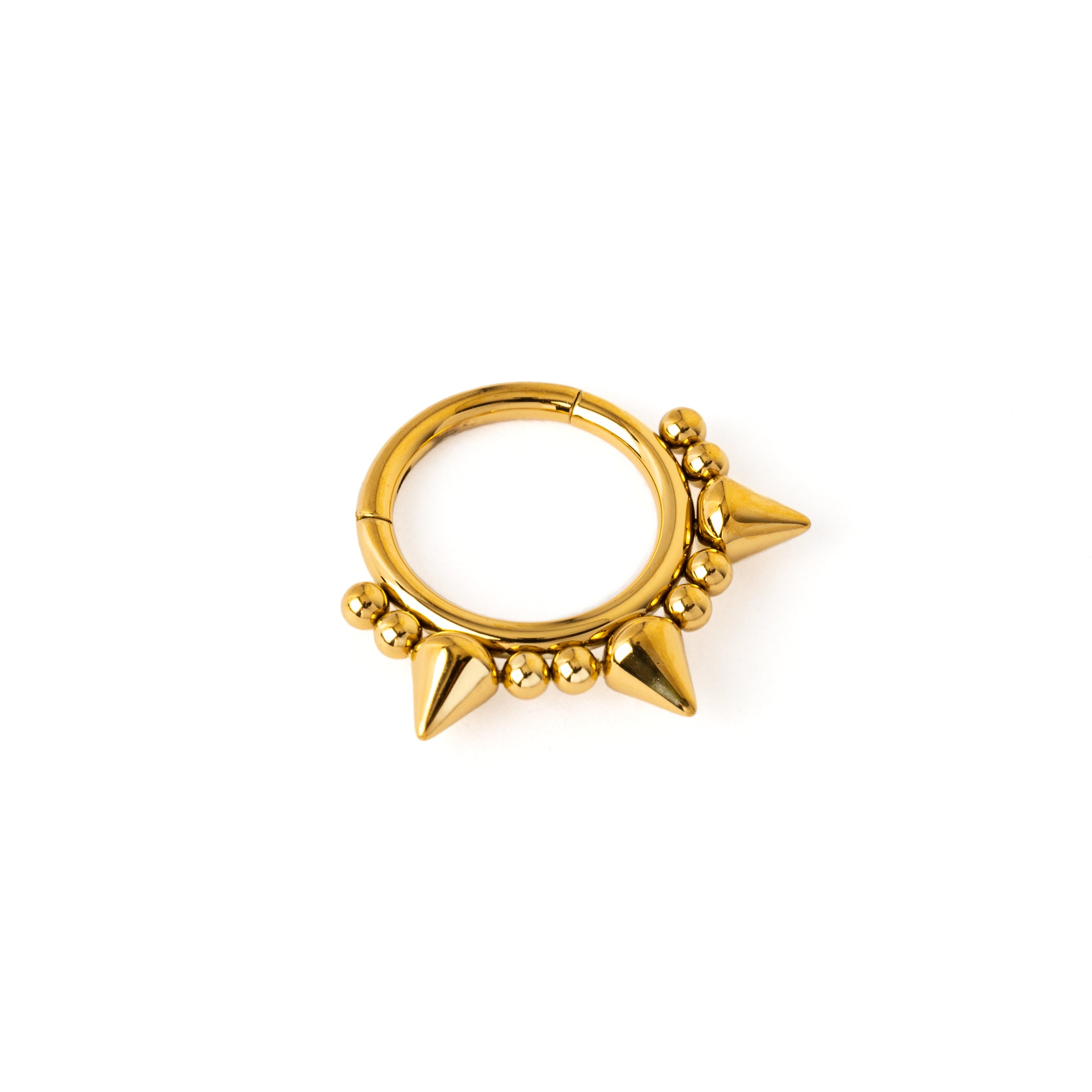 Golden surgical steel Spiky Septum Clicker ring left side view