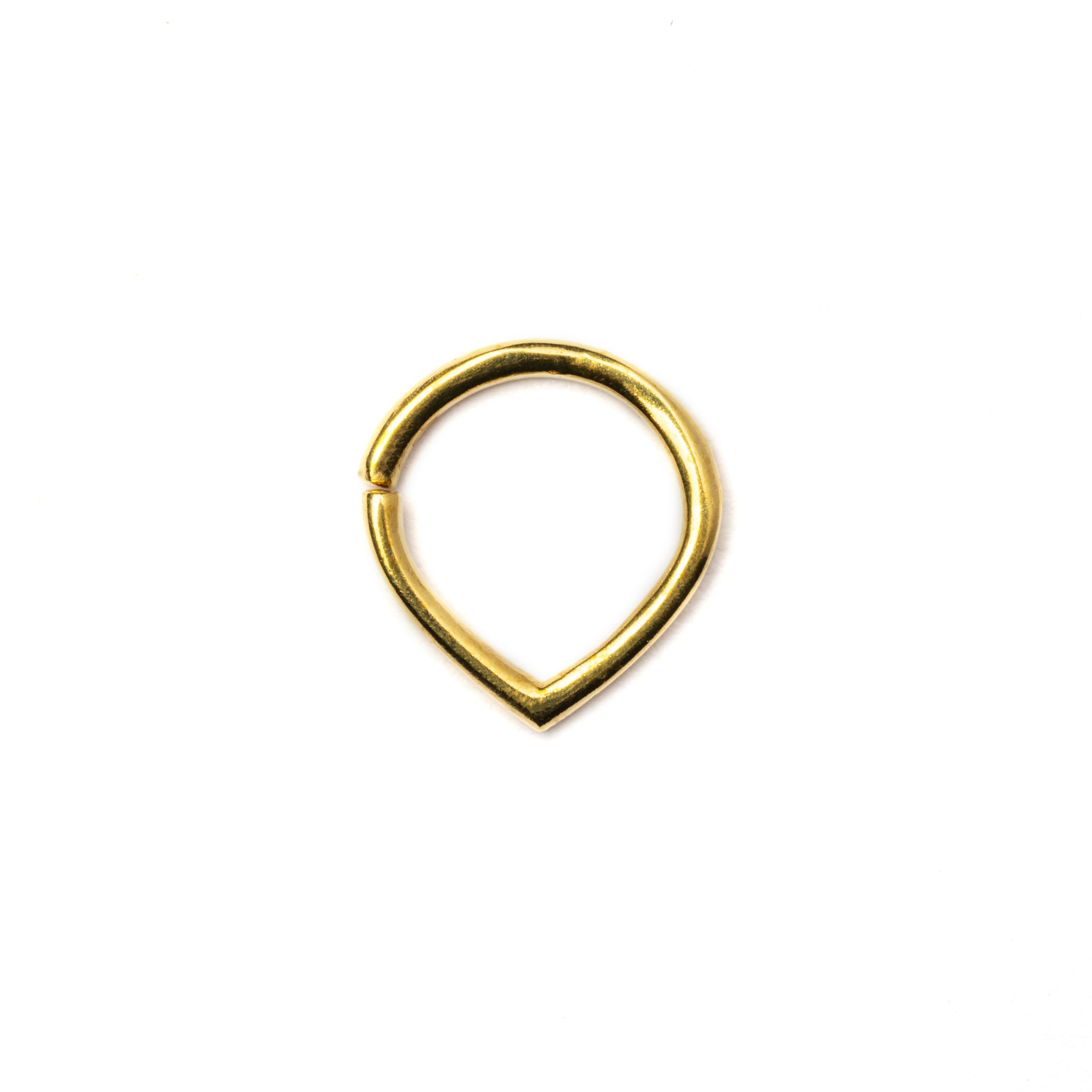 Golden teardrop septum ring frontal view