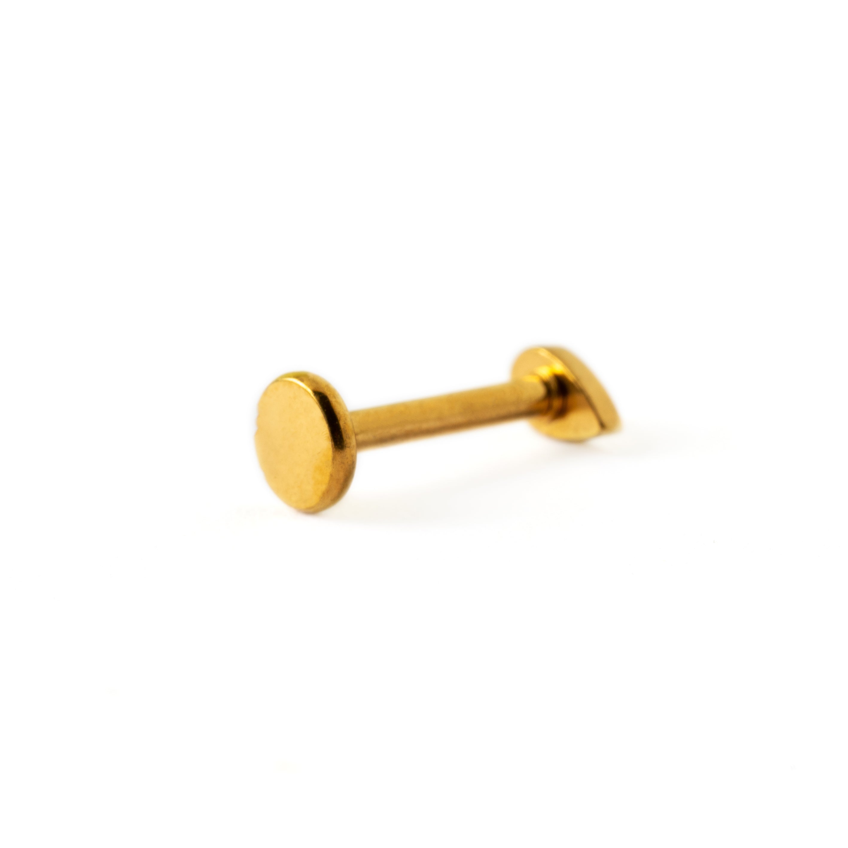 Gold surgical steel teardrop internally threaded labret stud back side view