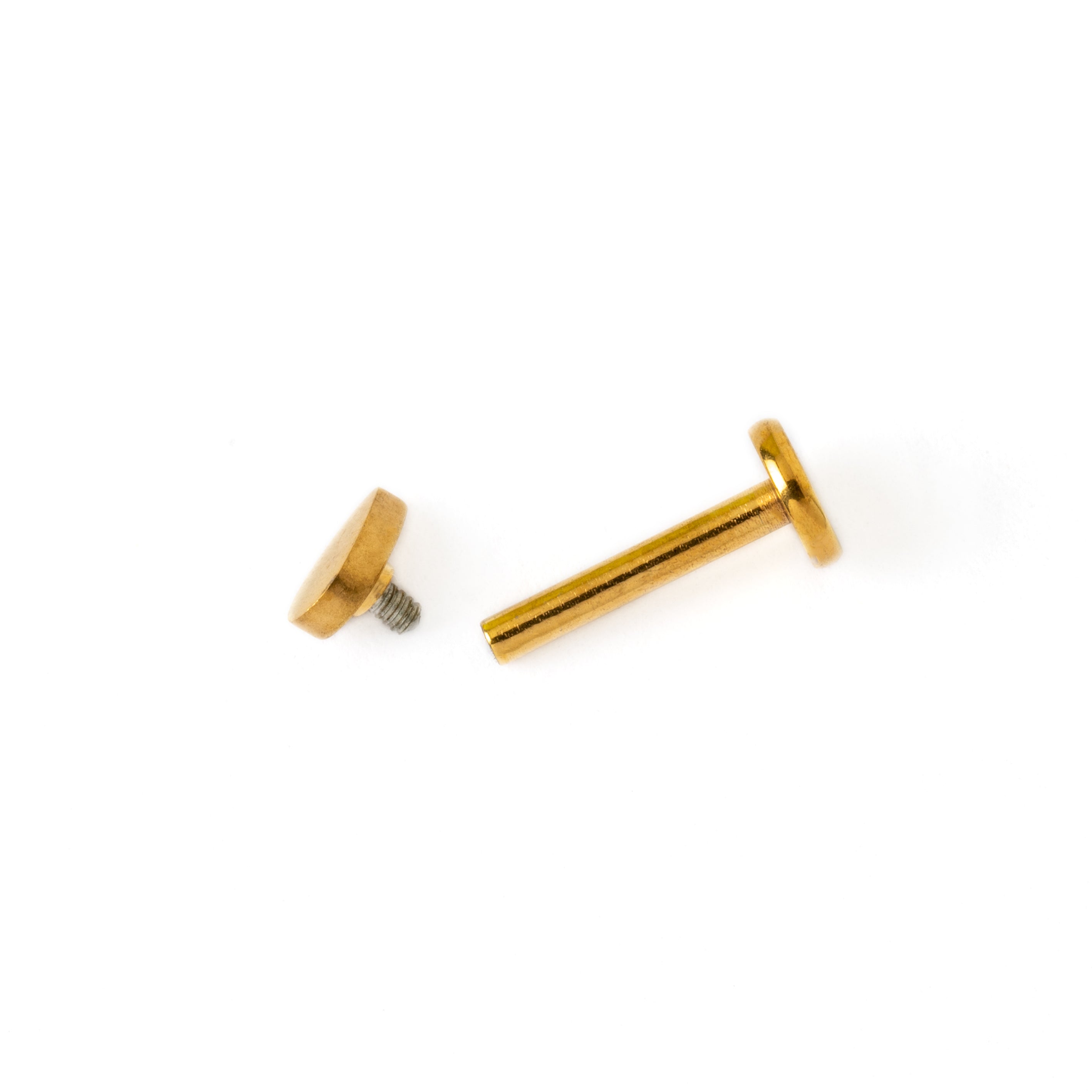 Gold surgical steel teardrop internally threaded labret stud open mode view