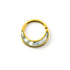 Golden brass septum piercing ring with mother of pearl inlay frontal view