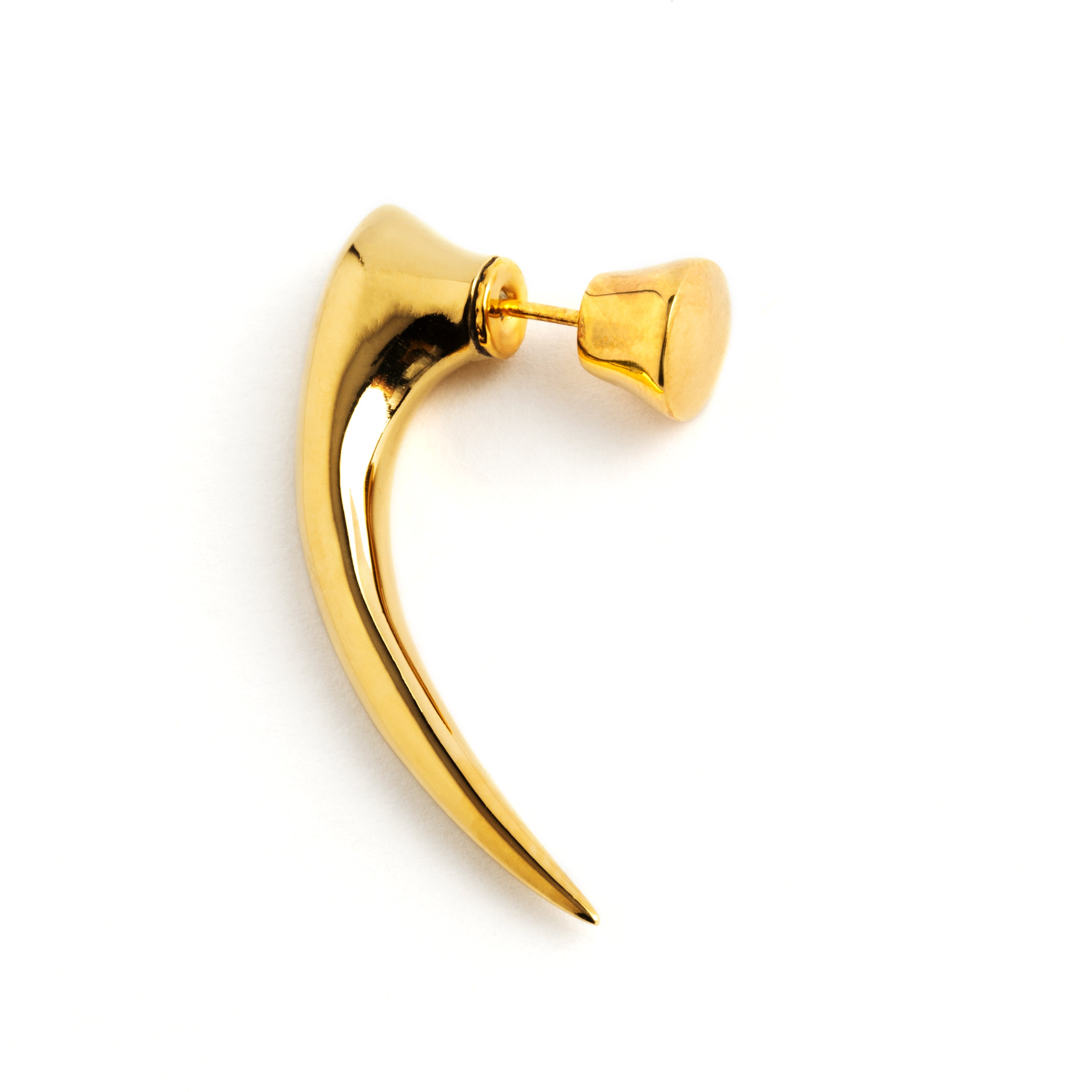 Gold talon spike fake gauge earring right side view