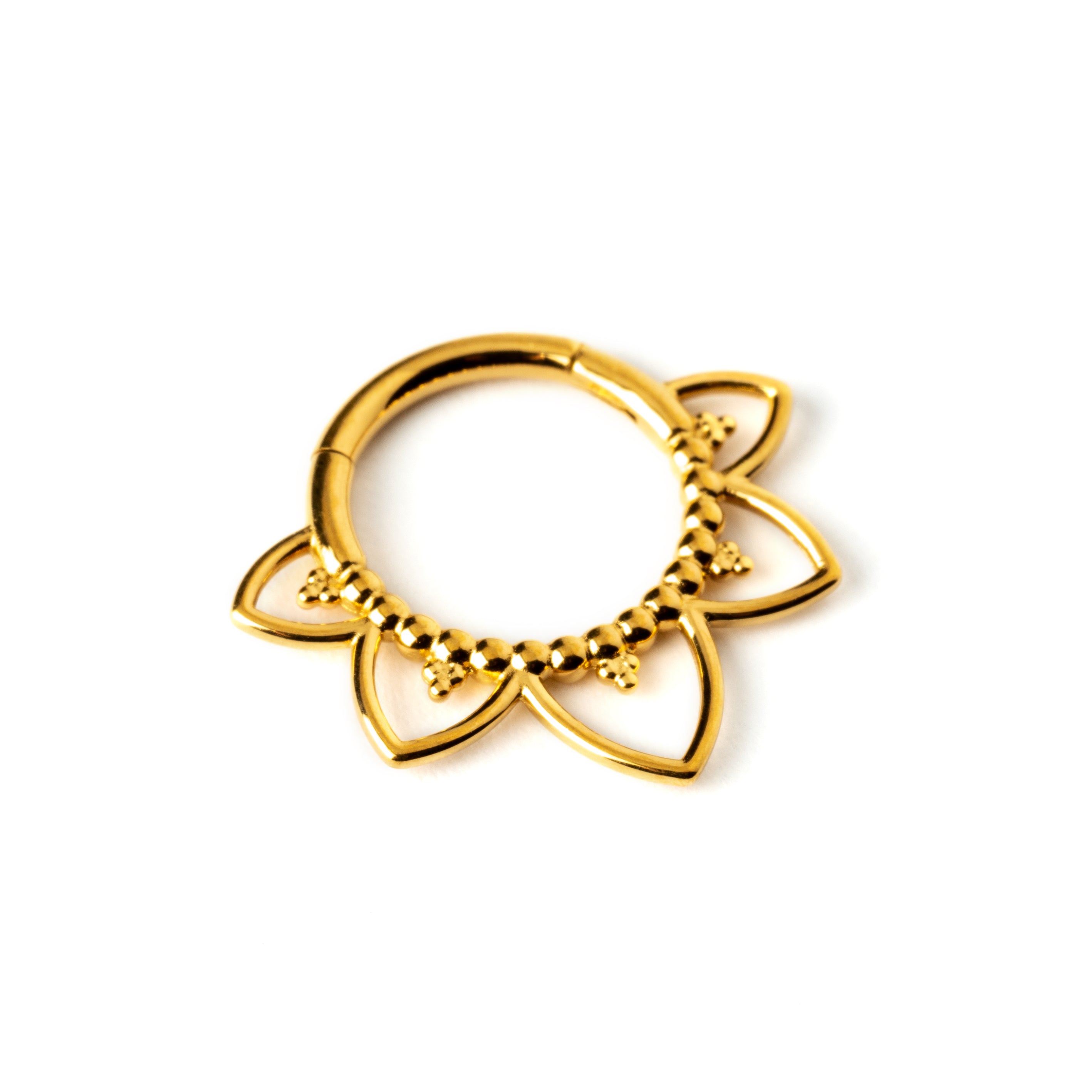 Iryia gold surgical steel open lotus septum clickers right side view
