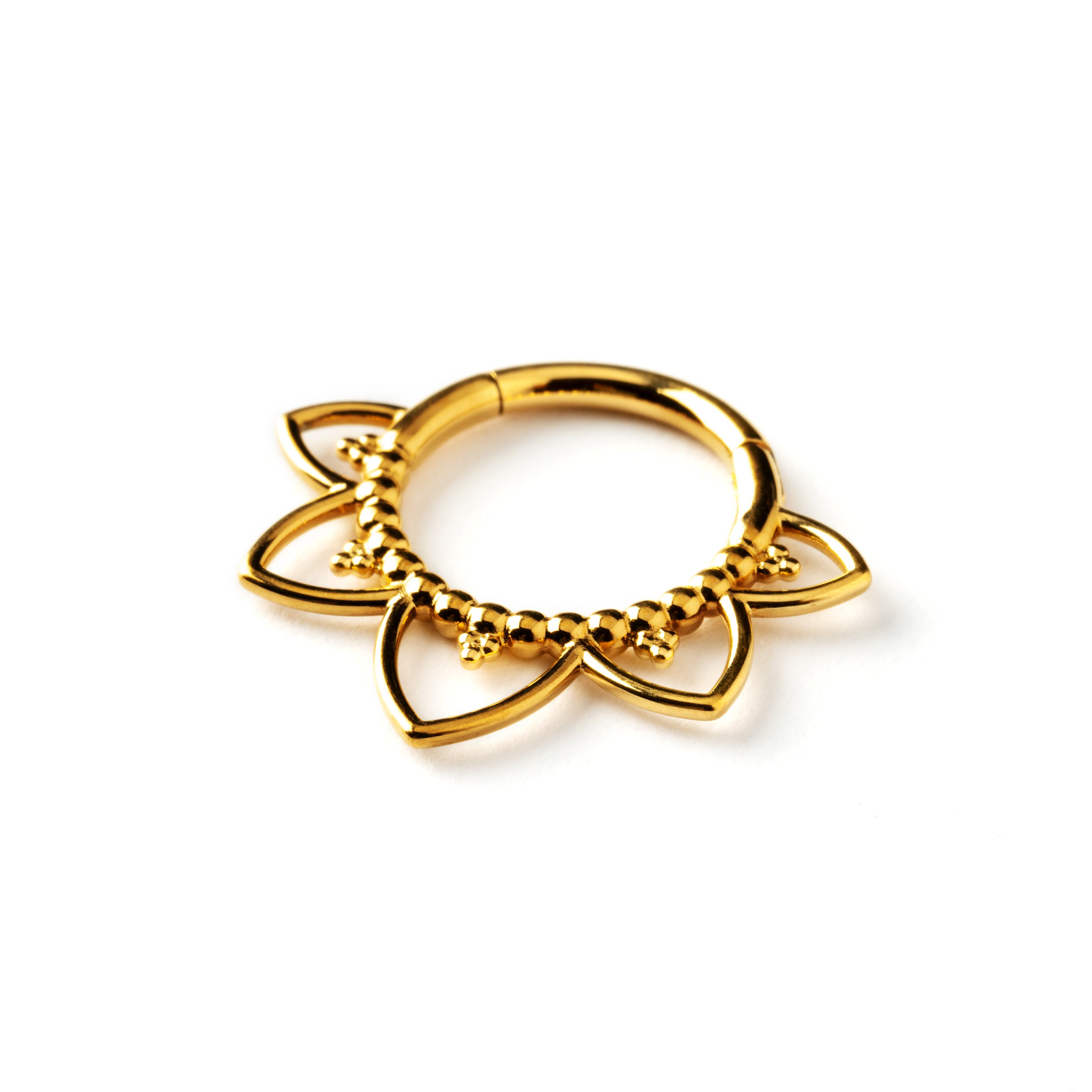 Iryia gold surgical steel open lotus septum clickers left side view