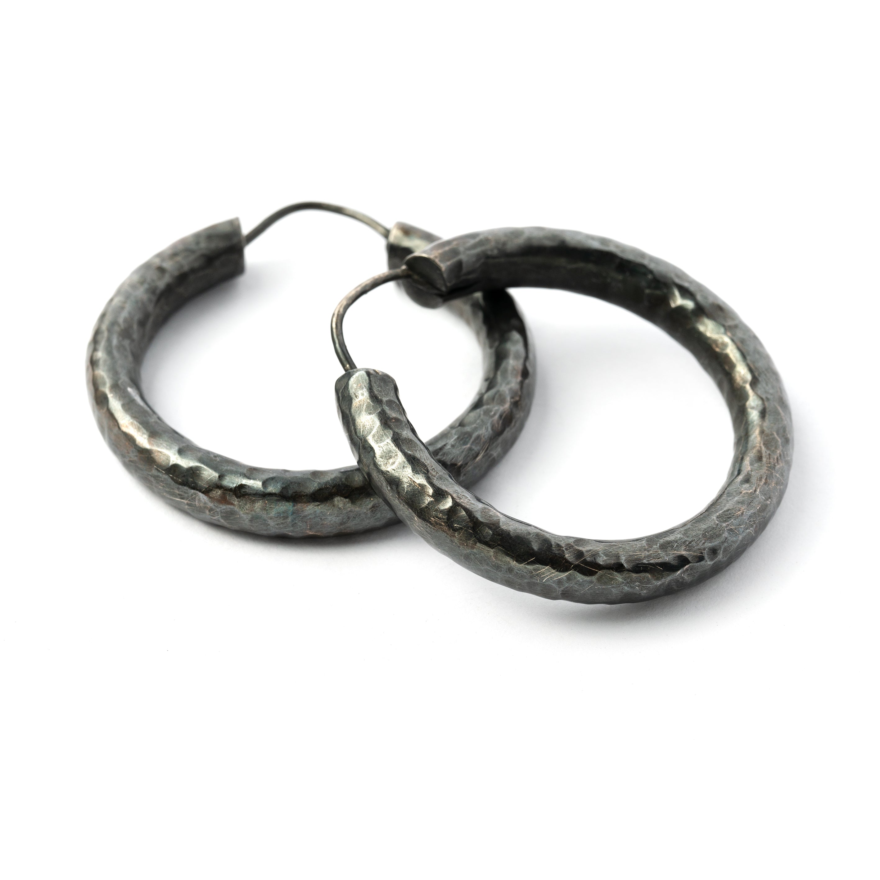 black silver hammered hoops