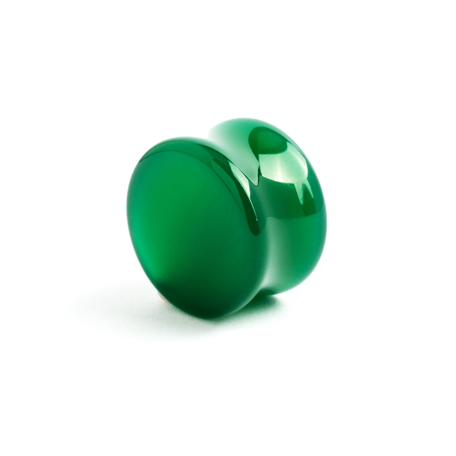 single green onyx double flare stone ear plug left front view