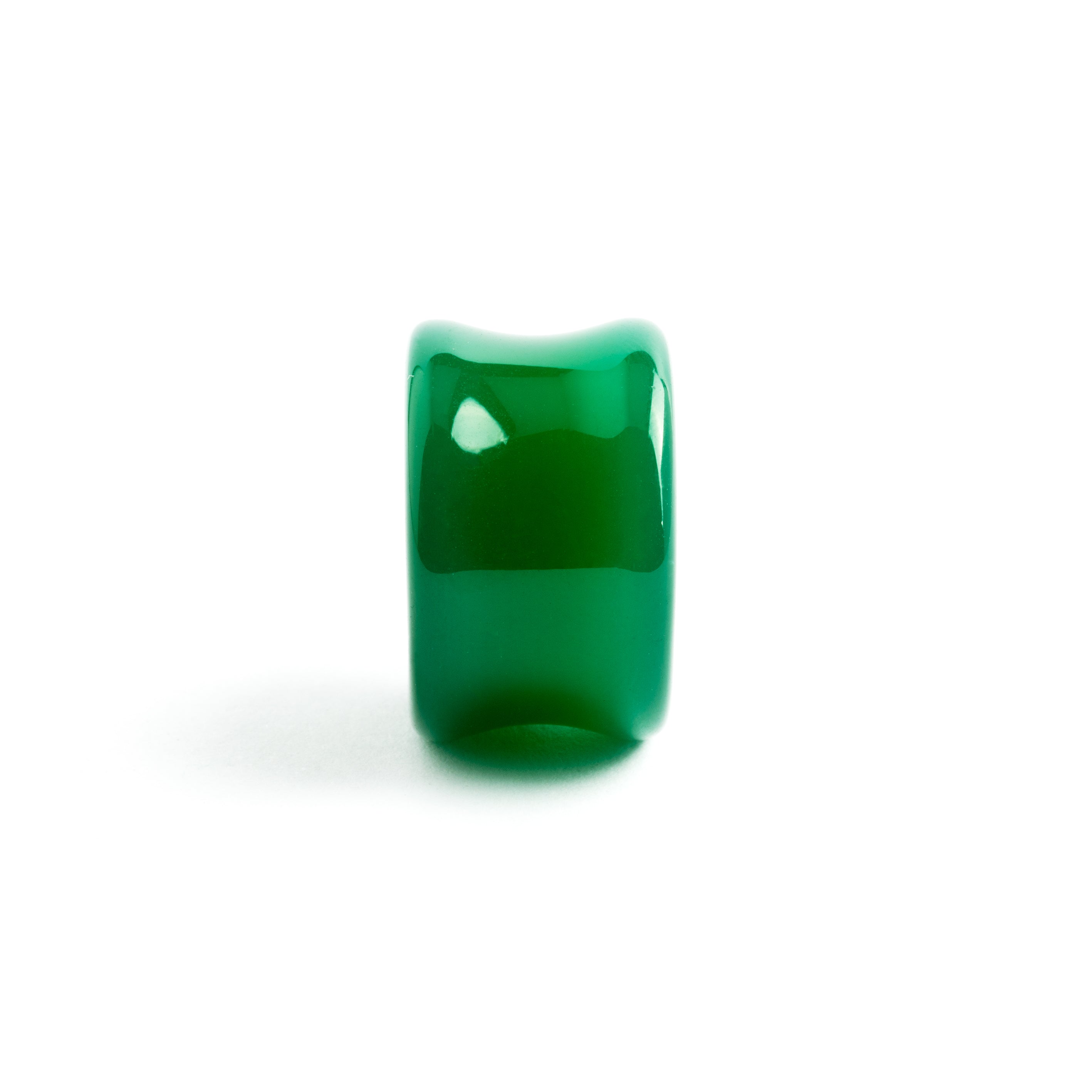 single green onyx double flare stone ear plug side view