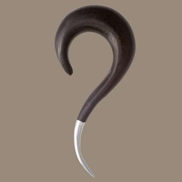 Blackwood Curved Ear Stretcher with Silver Con - Tribu