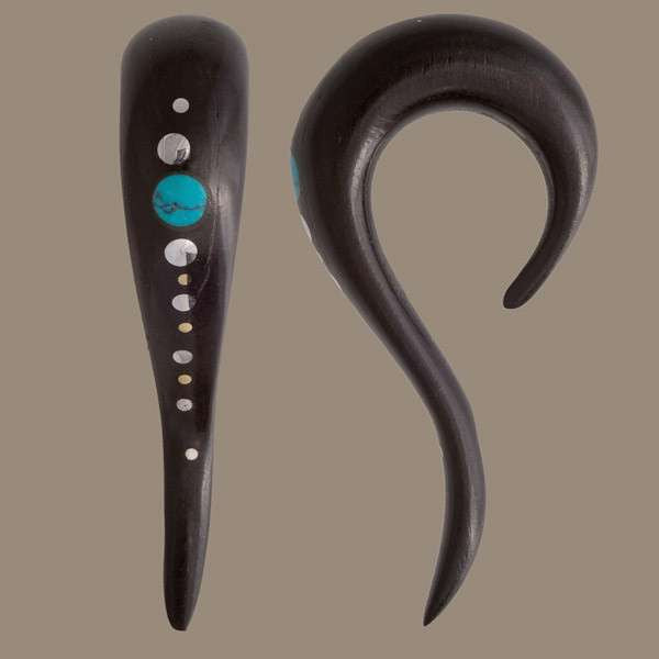 Wood Ear Stretcher With Turquoise Stone And Silver Dots Solid Tribal Hook - Tribu