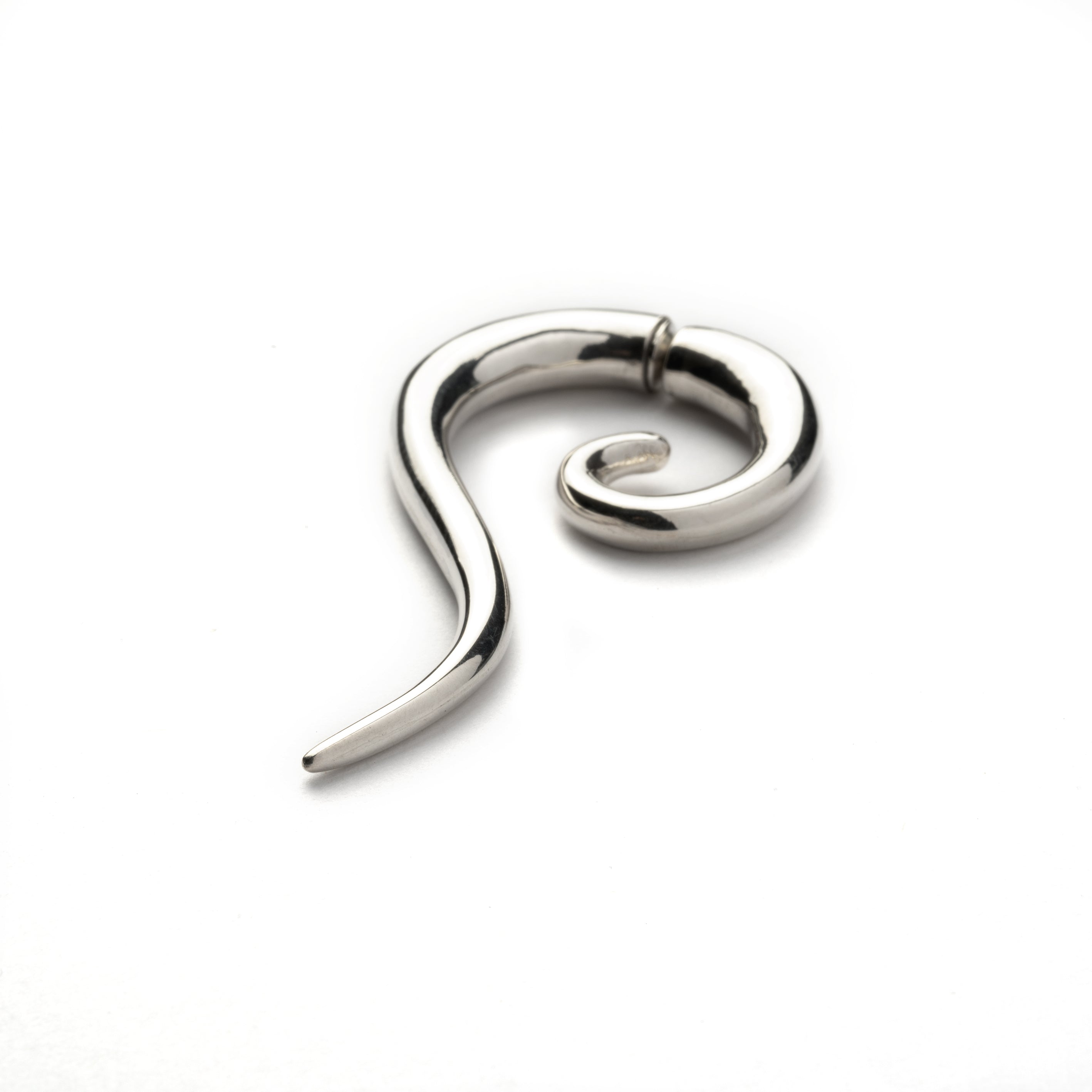 Haku Silver fake gauge earring side close up view