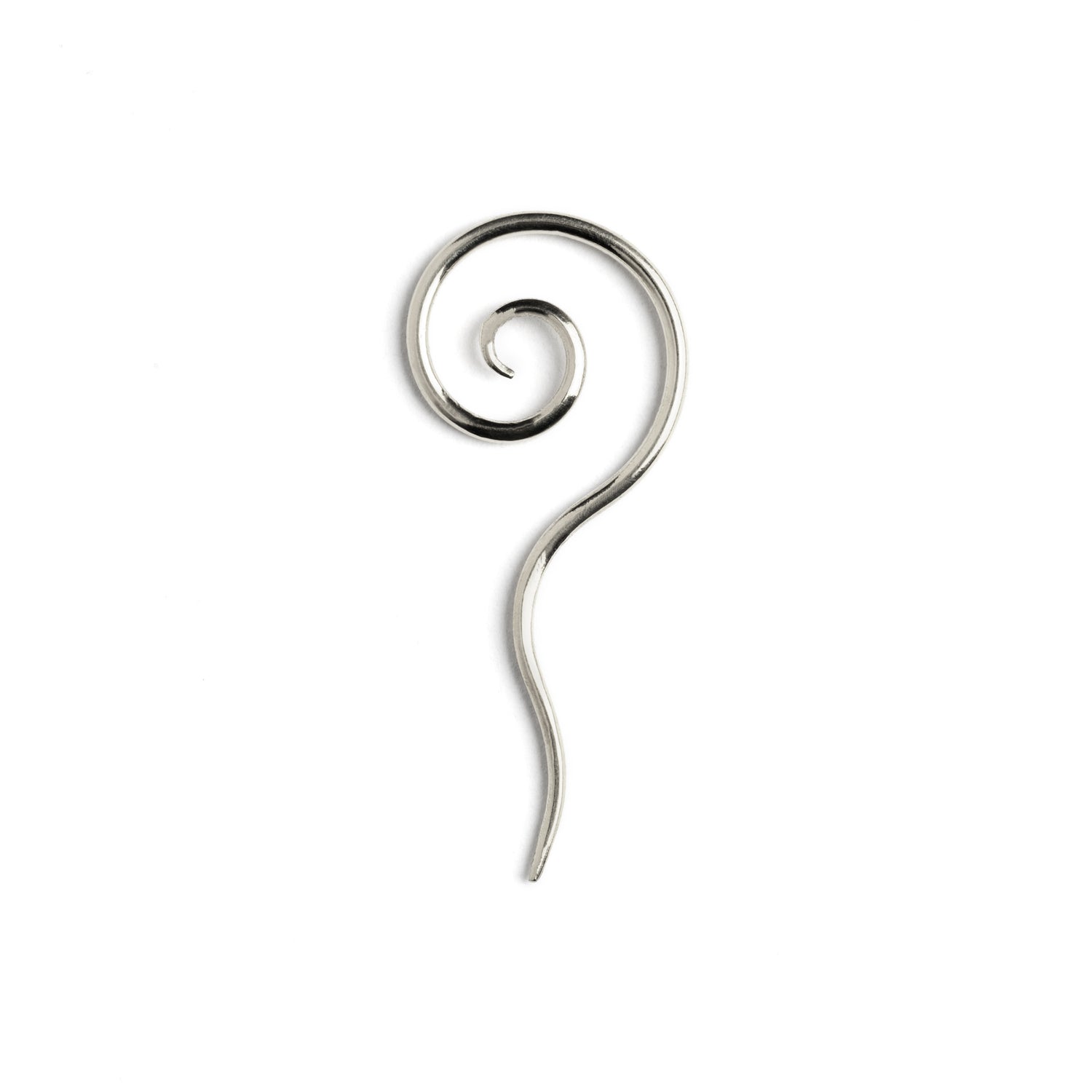 single silver wire long tailed spiral hook earring side view