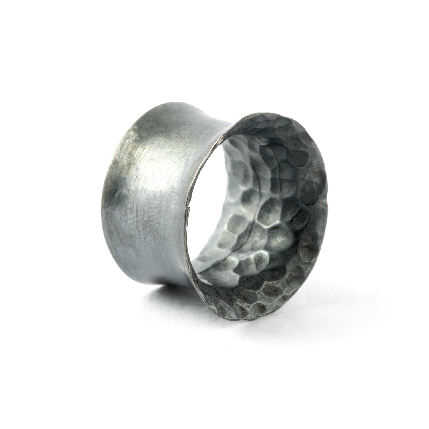 single Hammered Black Silver Ear Tunnel left side view