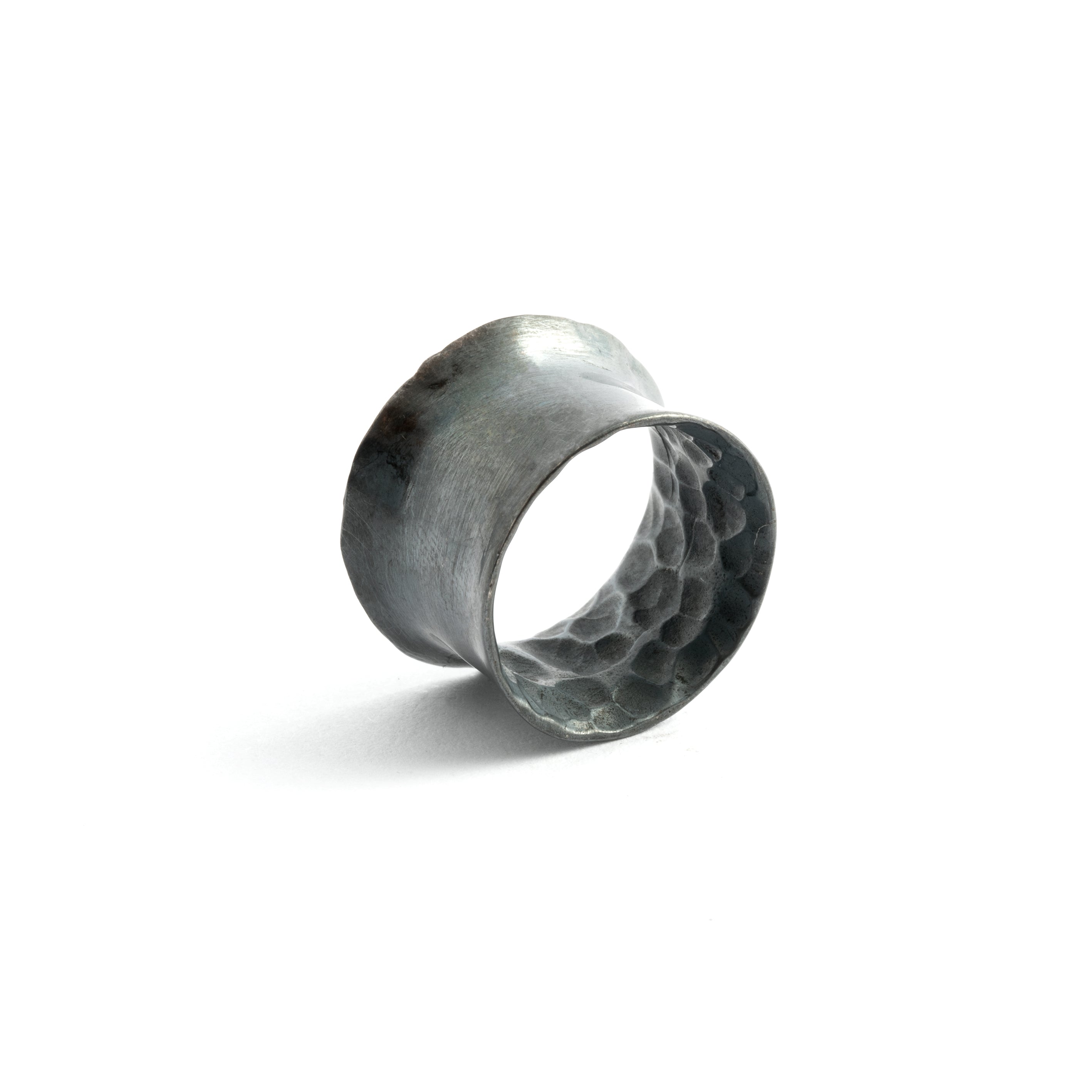 single Hammered Black Silver Ear Tunnel back view
