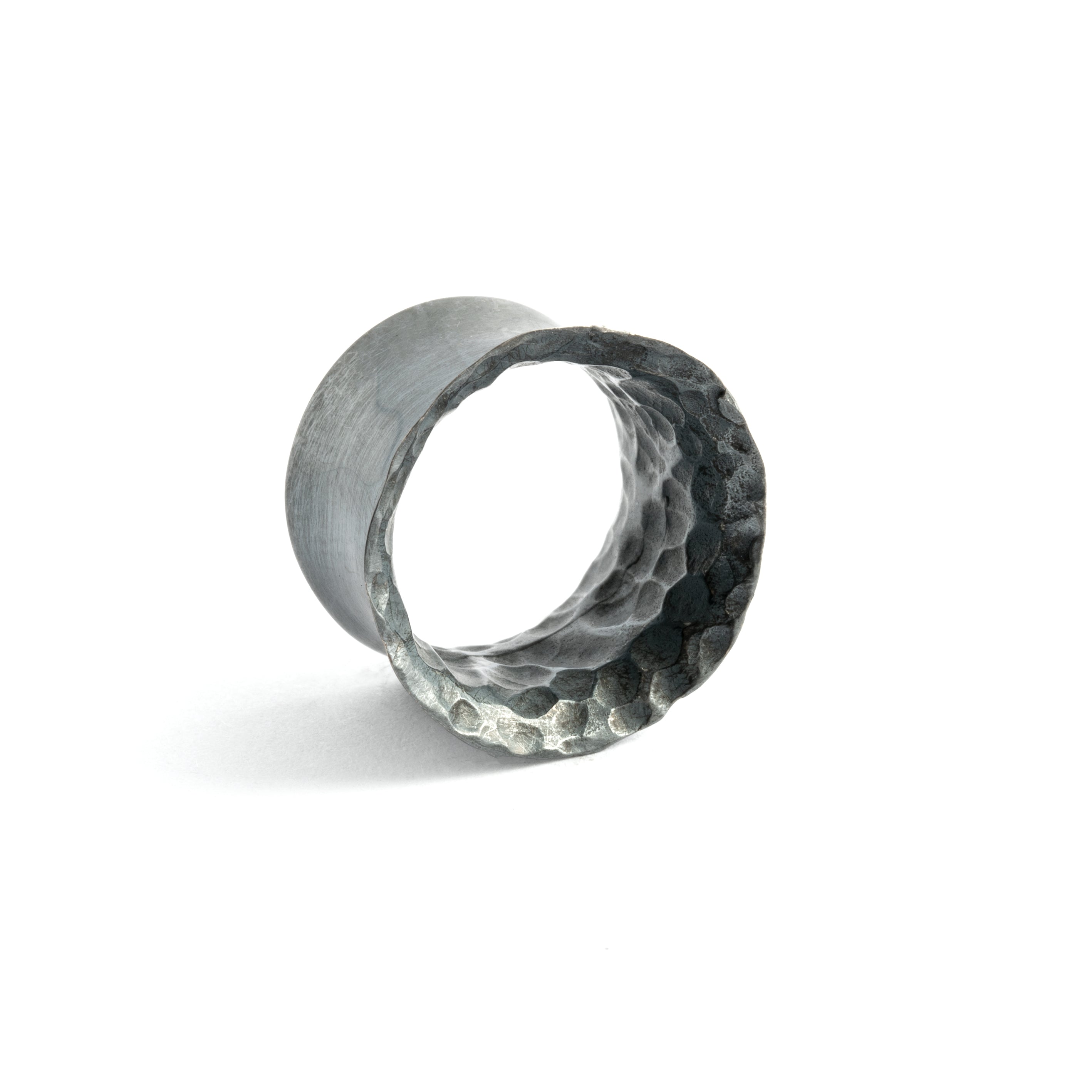 single Hammered Black Silver Ear Tunnel right side view