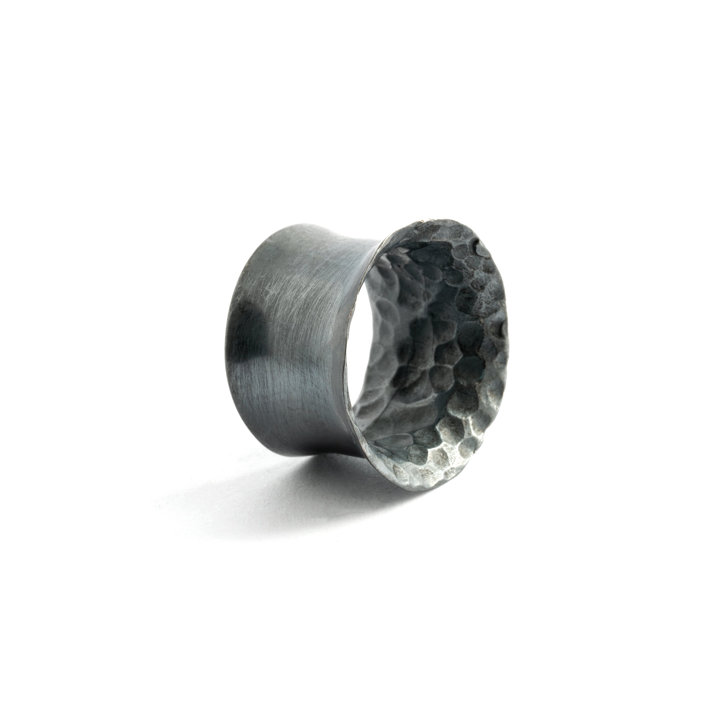 single Hammered Black Silver Ear Tunnel side view