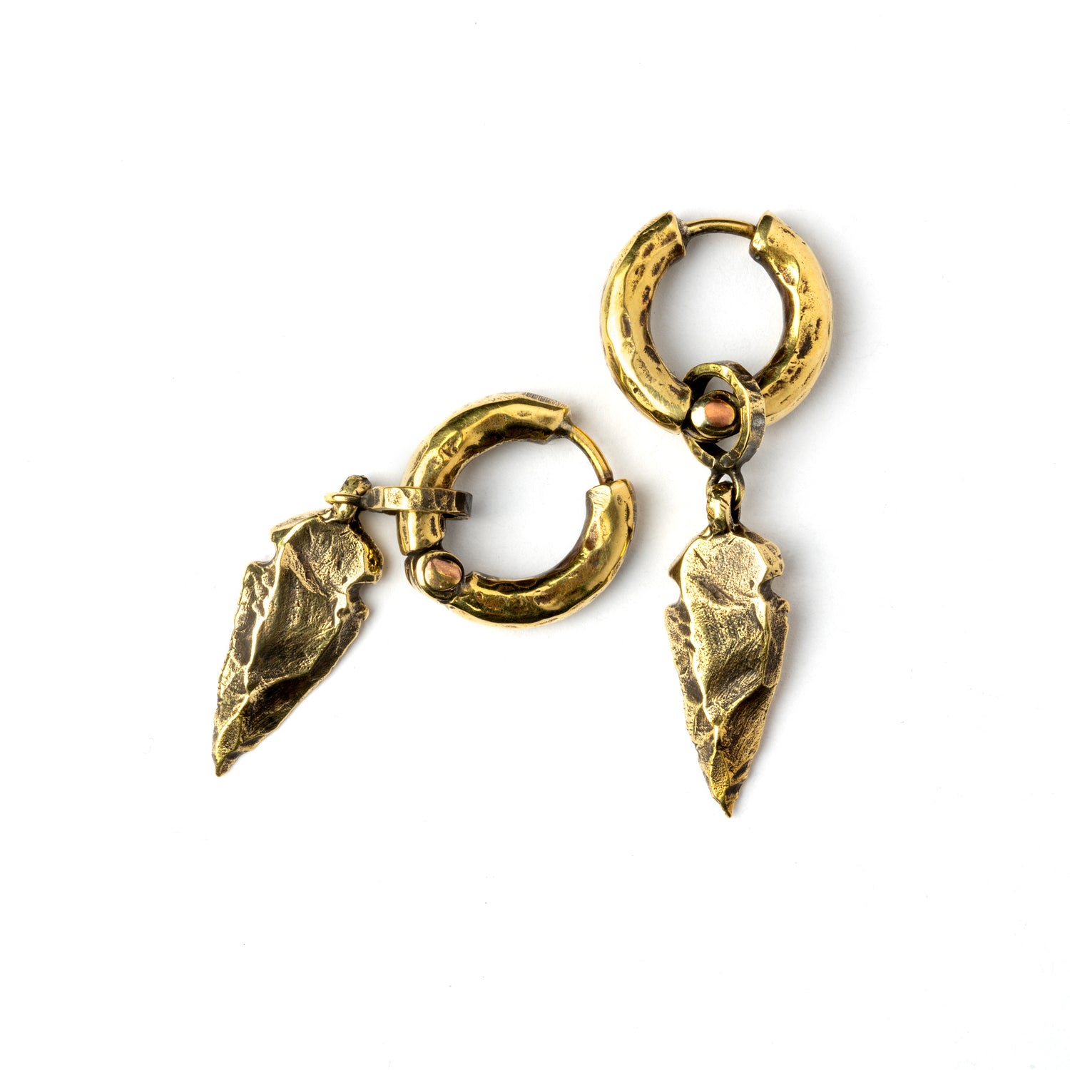 Arrowhead Brass Clicker Earrings frontal view