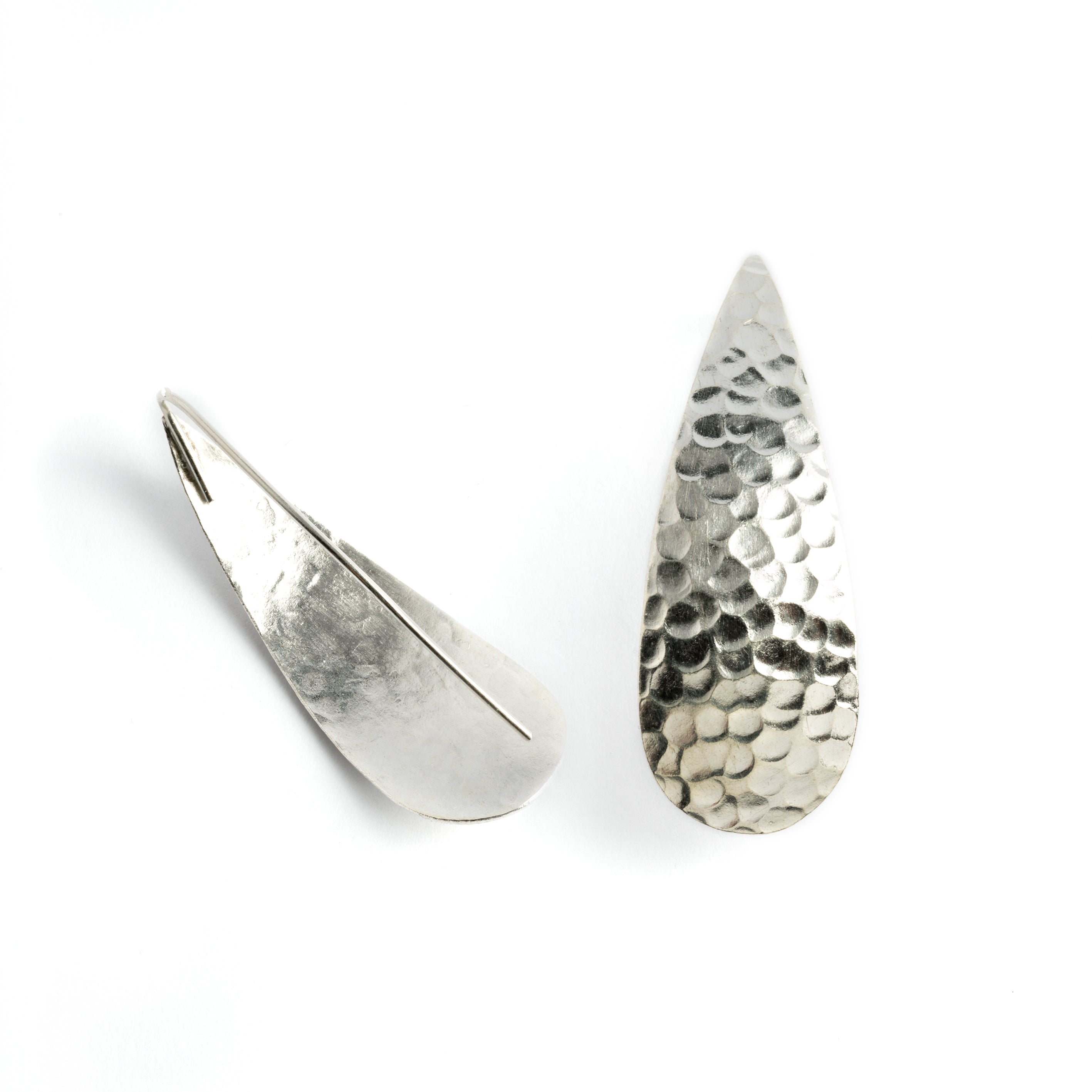 Hammered Silver Drop Earrings front and back side view