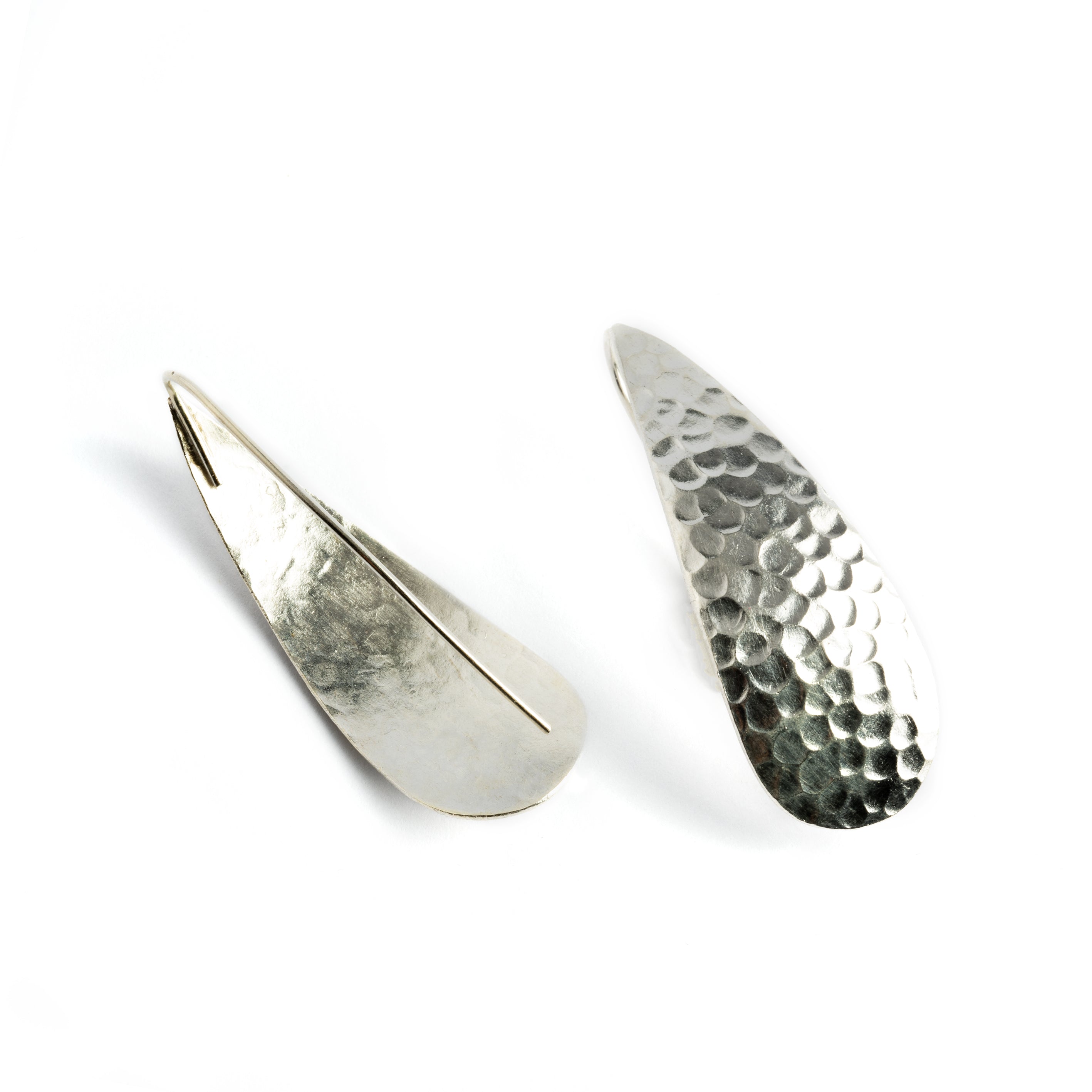 Hammered Silver Drop Earrings front and back side view