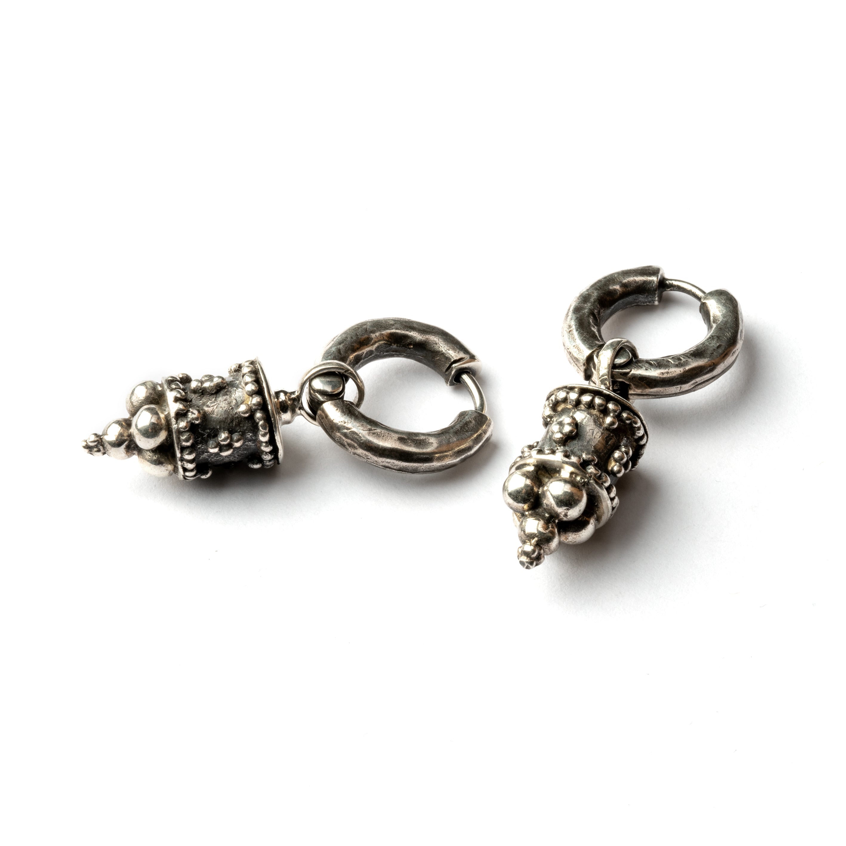 Afghan Cylinder Clicker Earrings side and front view