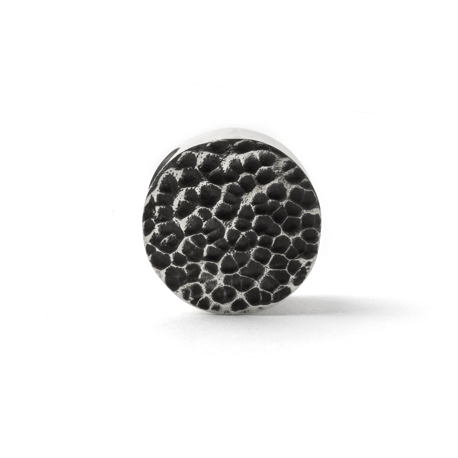 single hammered silver double flared ear plug frontal view