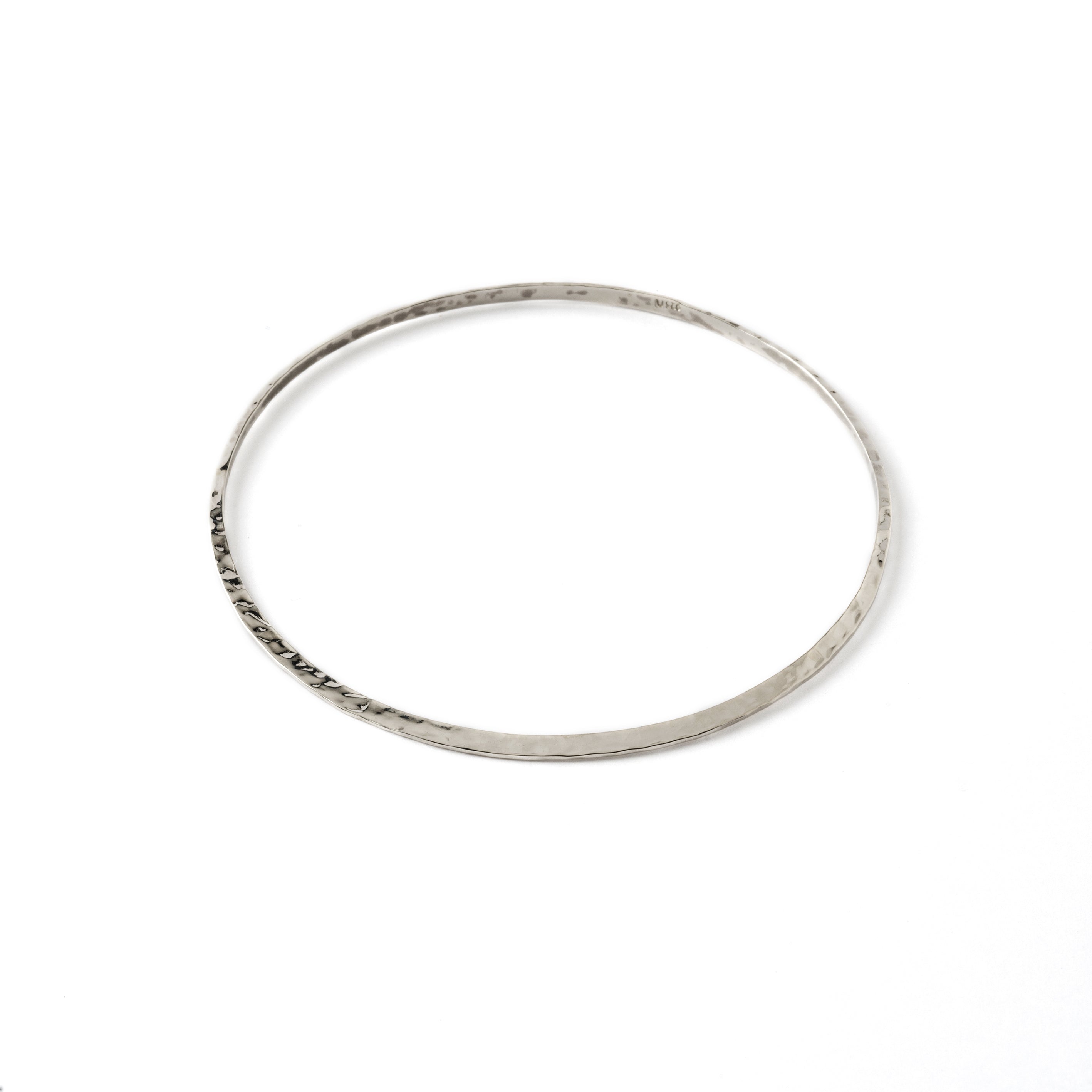 Sterling silver hammered flat open bangle