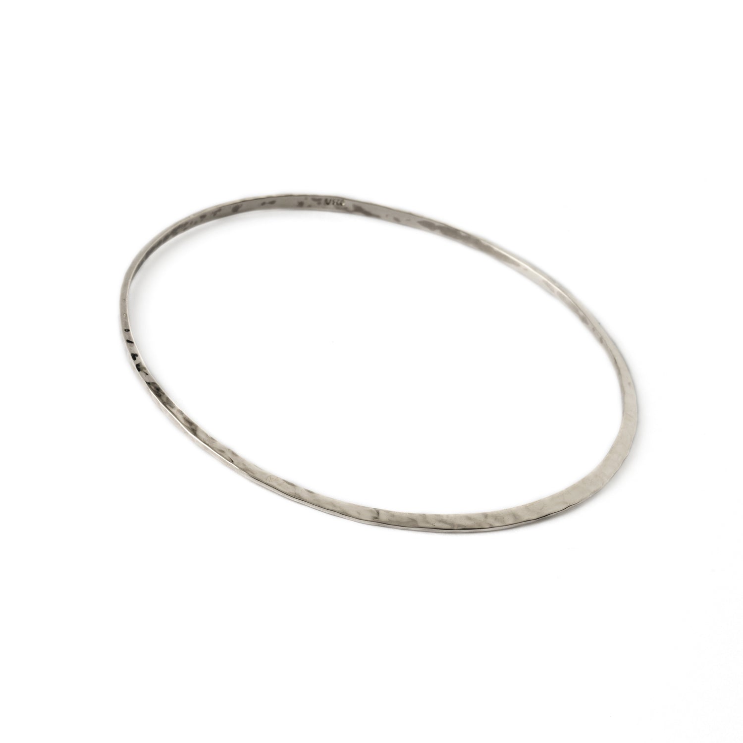 Sterling silver hammered flat open bangle