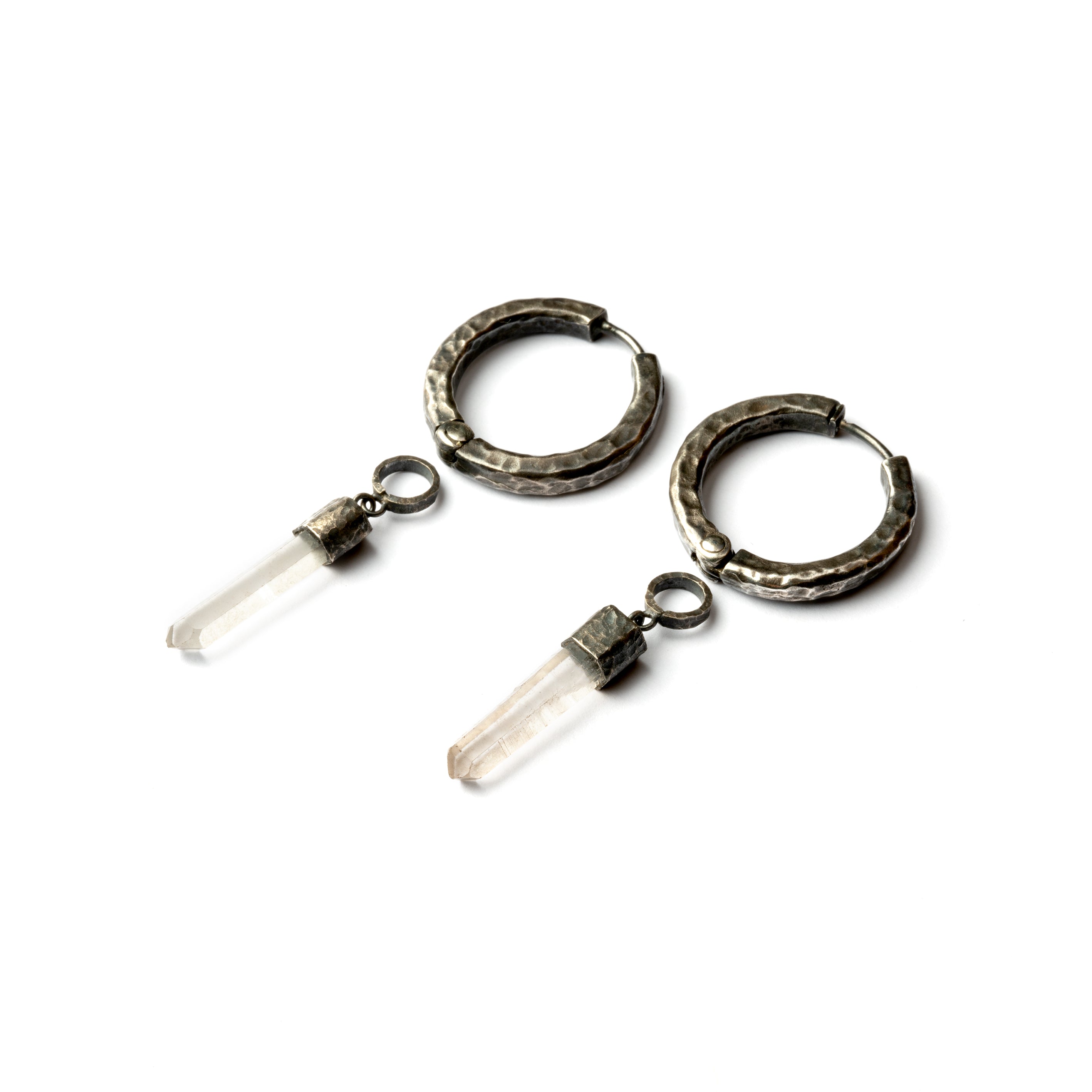 pair of 22mm Black Silver and Crystal Clicker Earrings