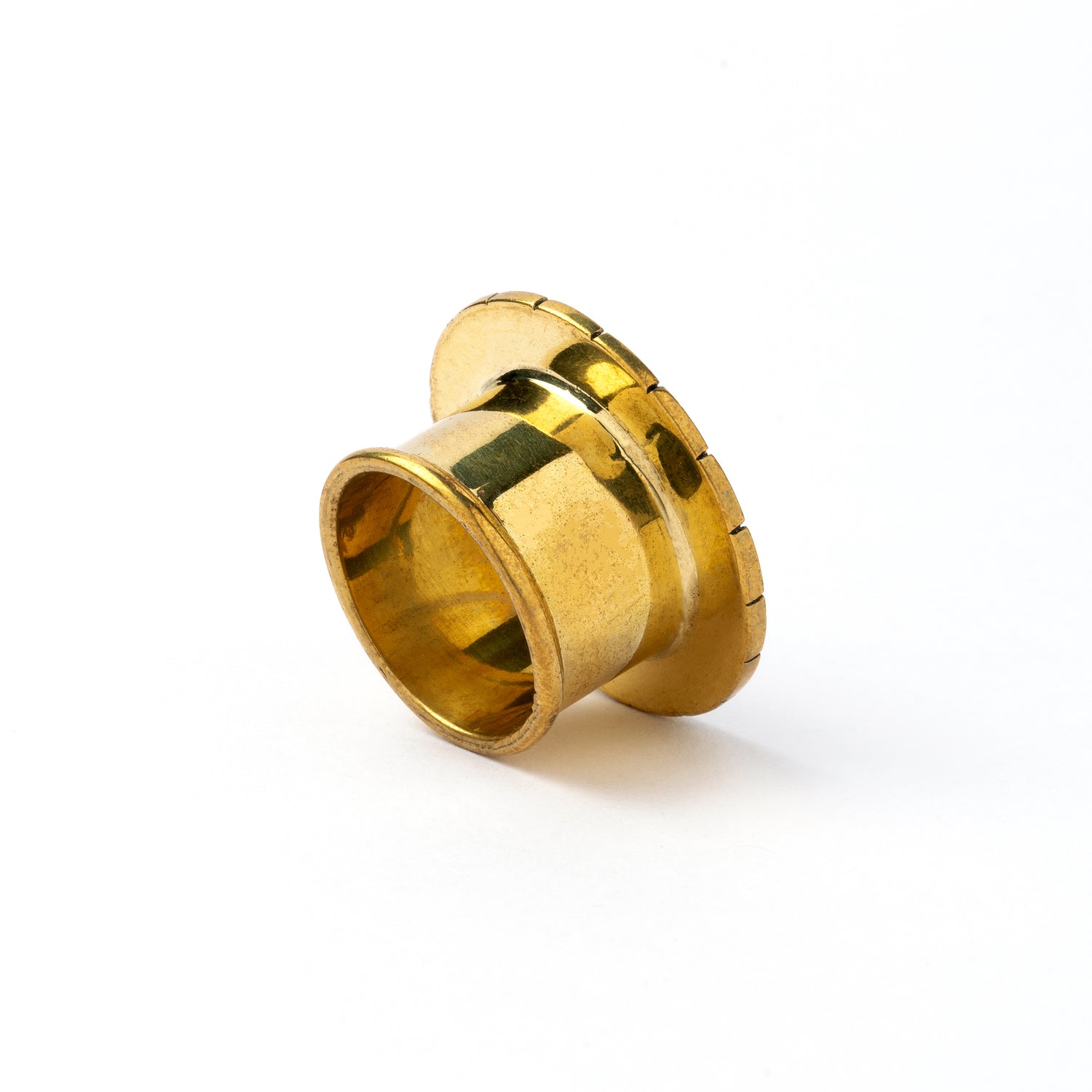 Honeycomb golden brass flesh tunnel for stretched ears back side view