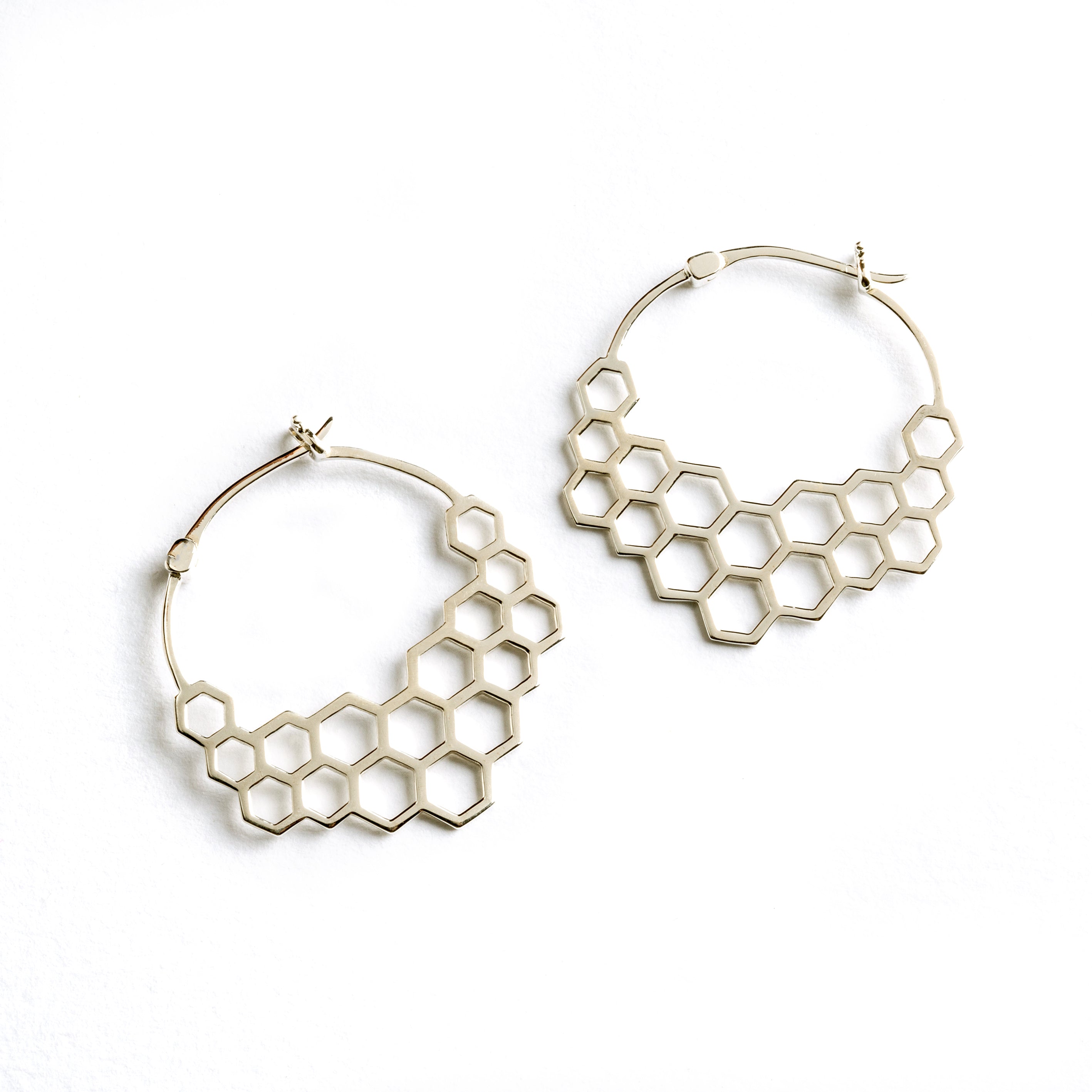 Honeycomb Silver Hoops