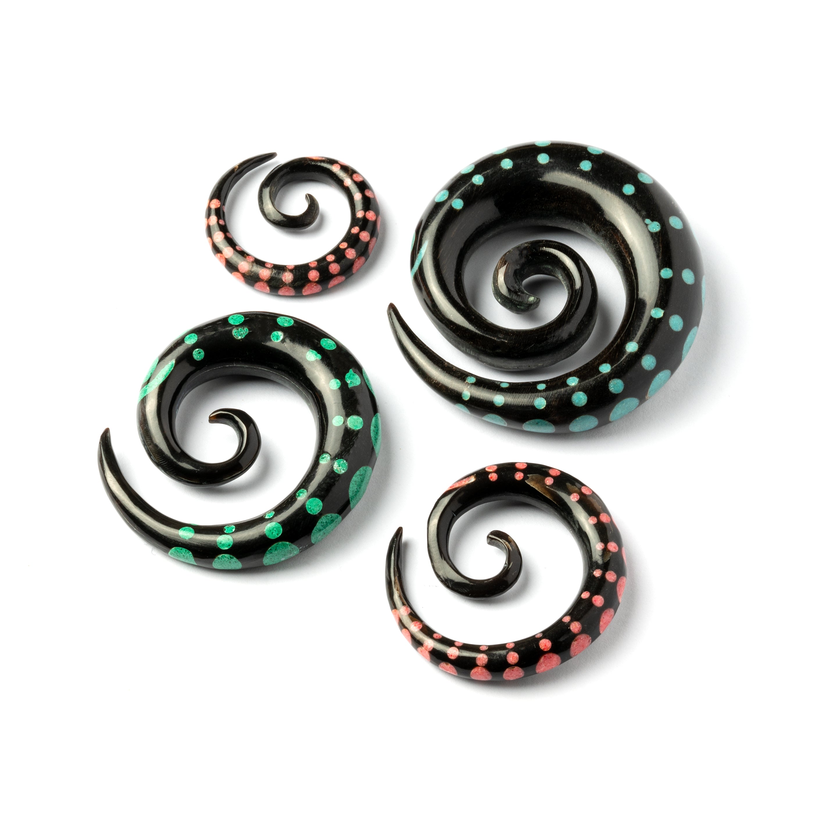 Dotted Spiral Gauges with Stone Inlay