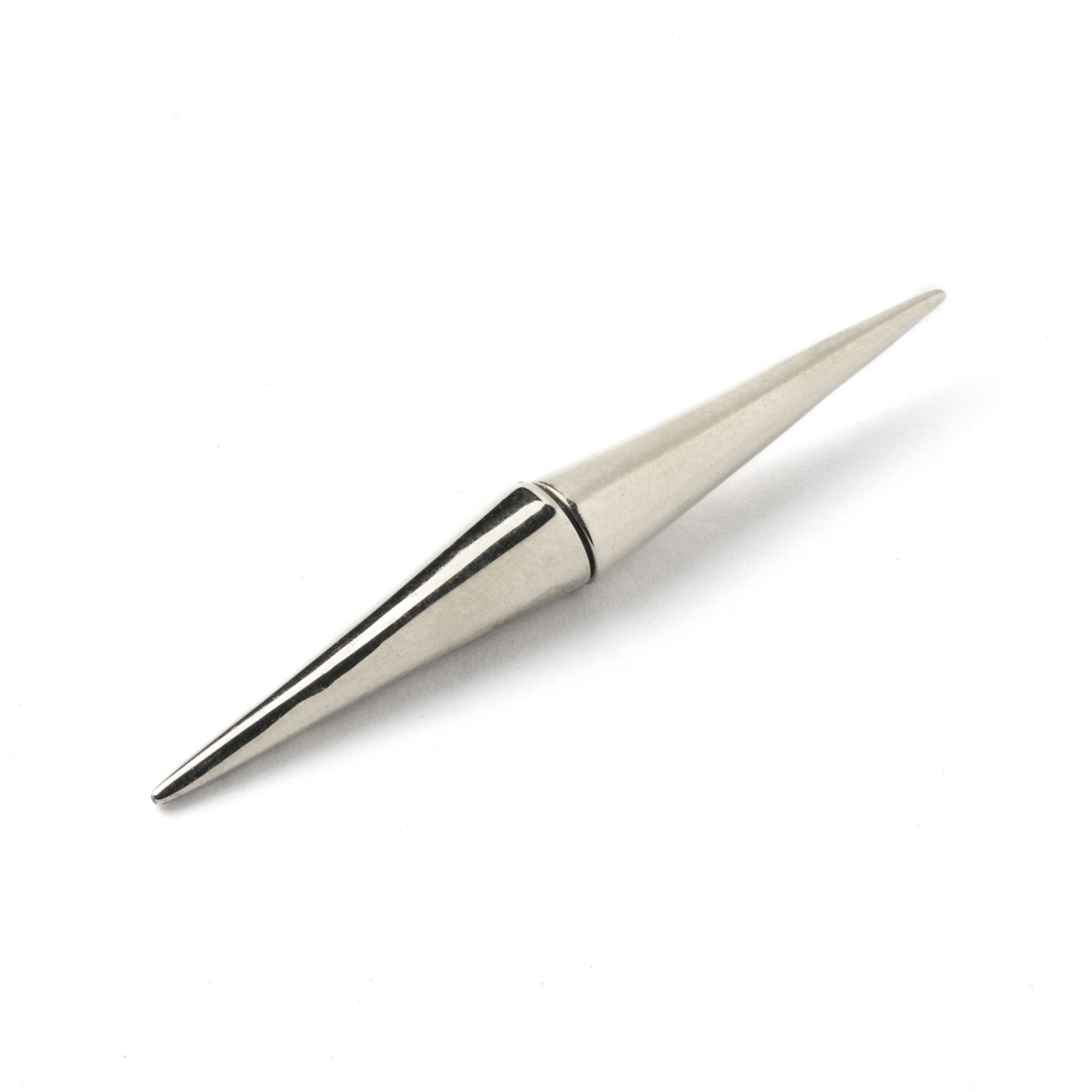 single straight double sided spike earring made out of Sterling Silver left side view