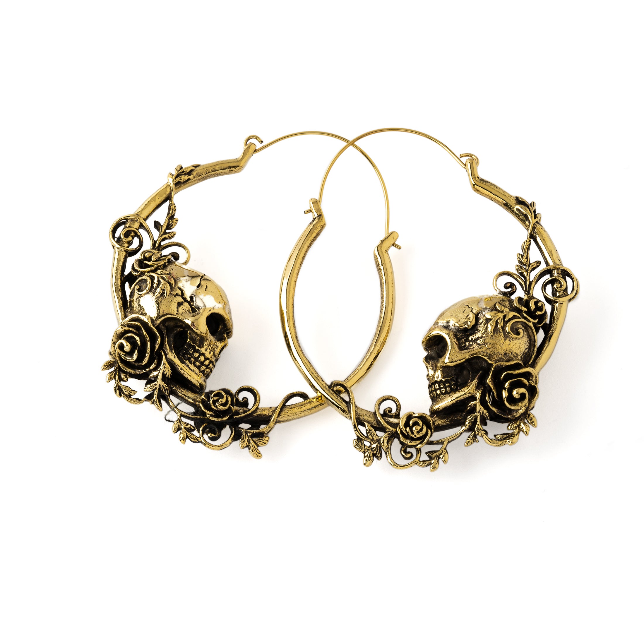 Golden Immortal Skull Hoop Earrings side view