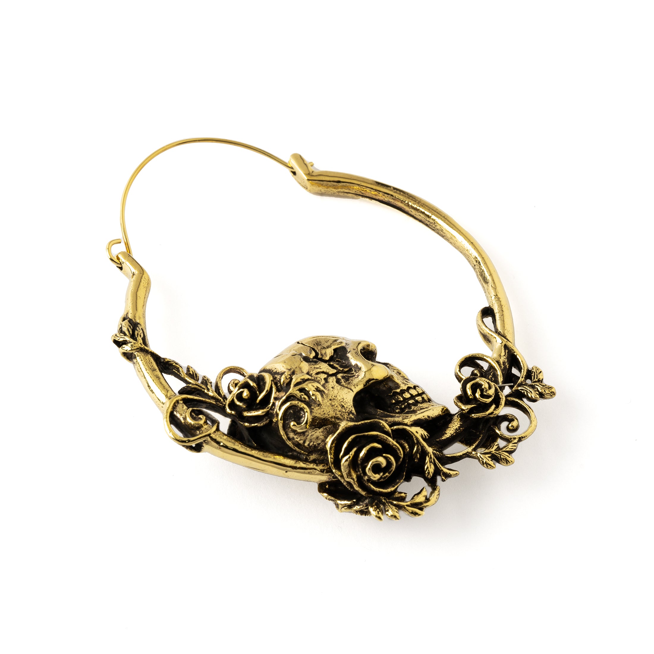 Golden Immortal Skull Hoop Earrings back view